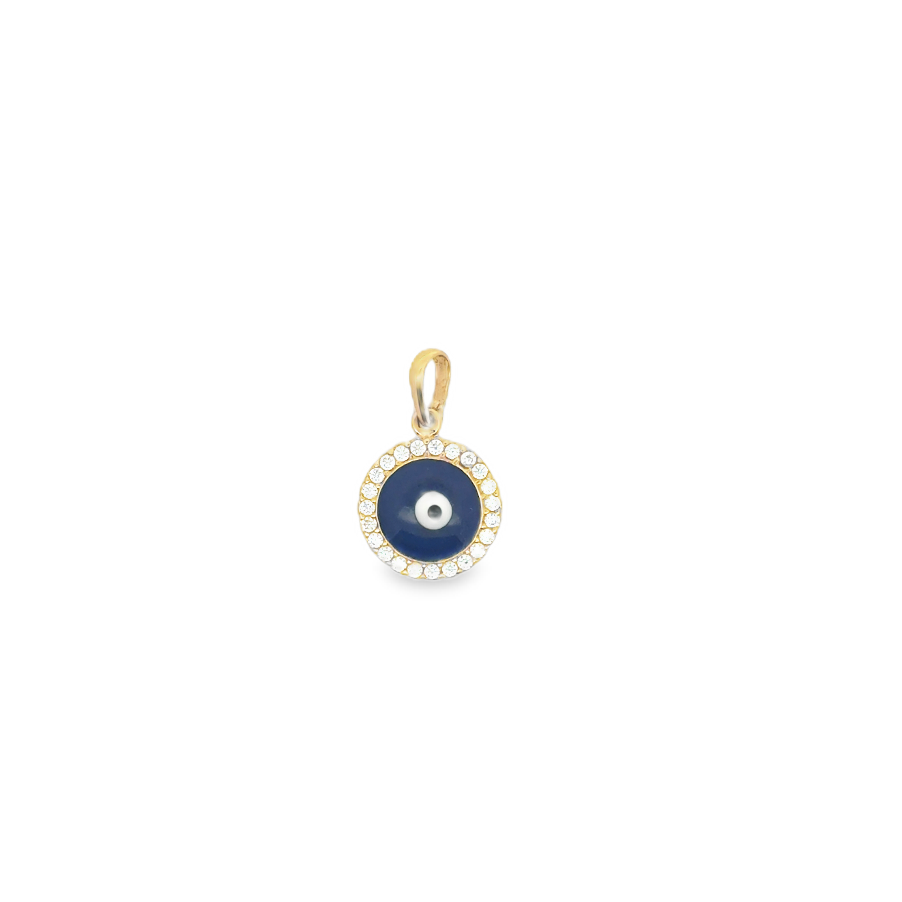 Yellow Gold Evil Eye Pendant with Zircon Halo