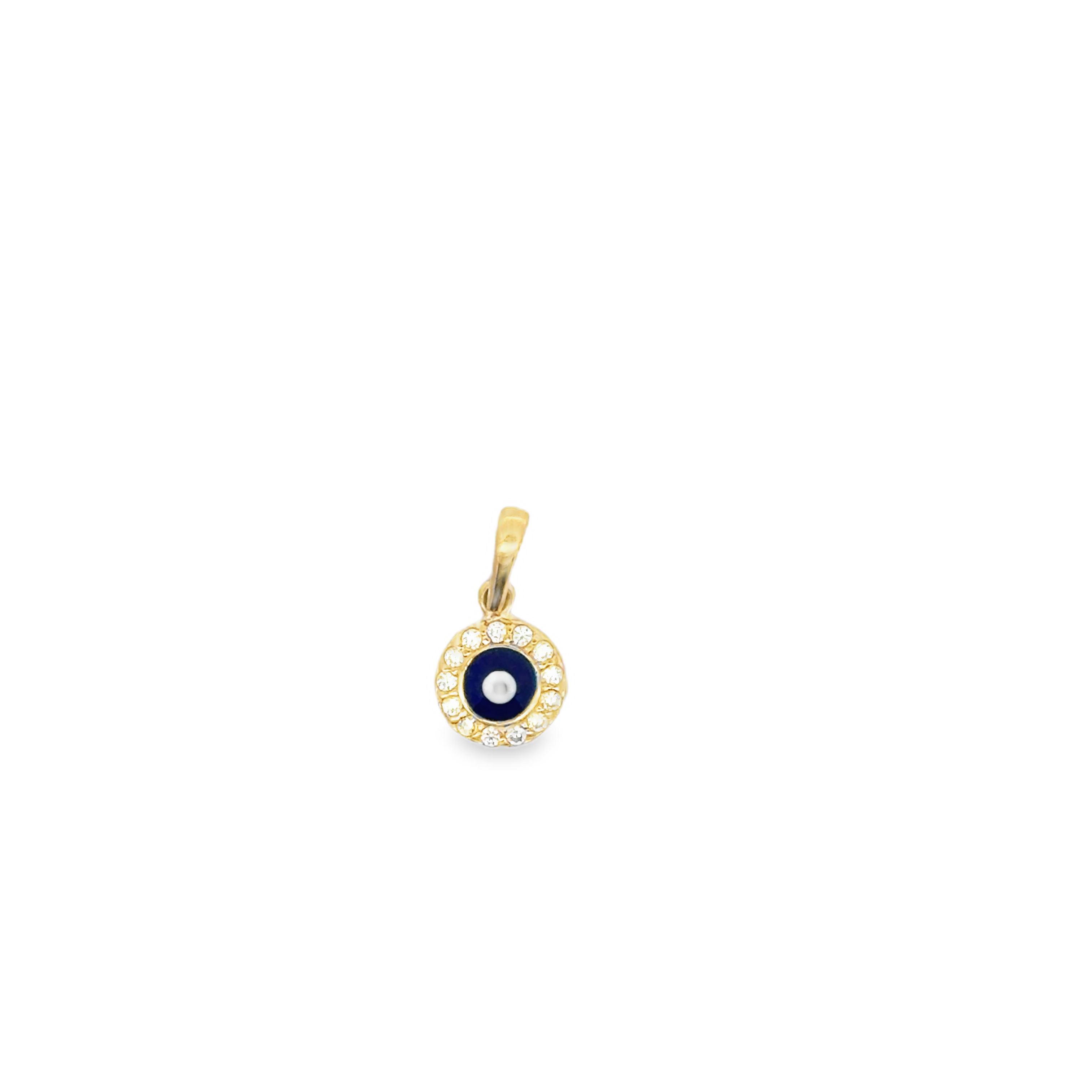 Yellow Gold Evil Eye Pendant with Zircon Halo