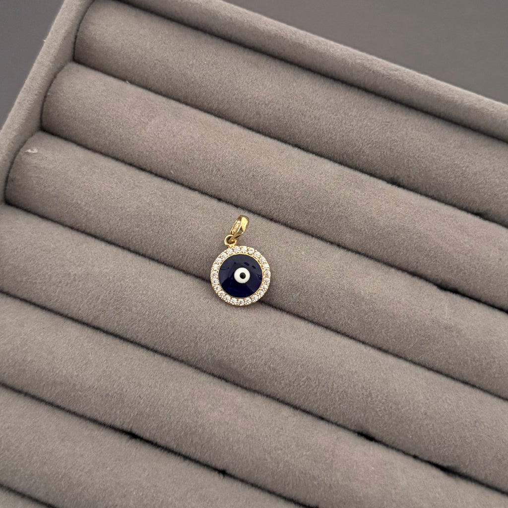 Yellow Gold Evil Eye Pendant with Zircon Halo