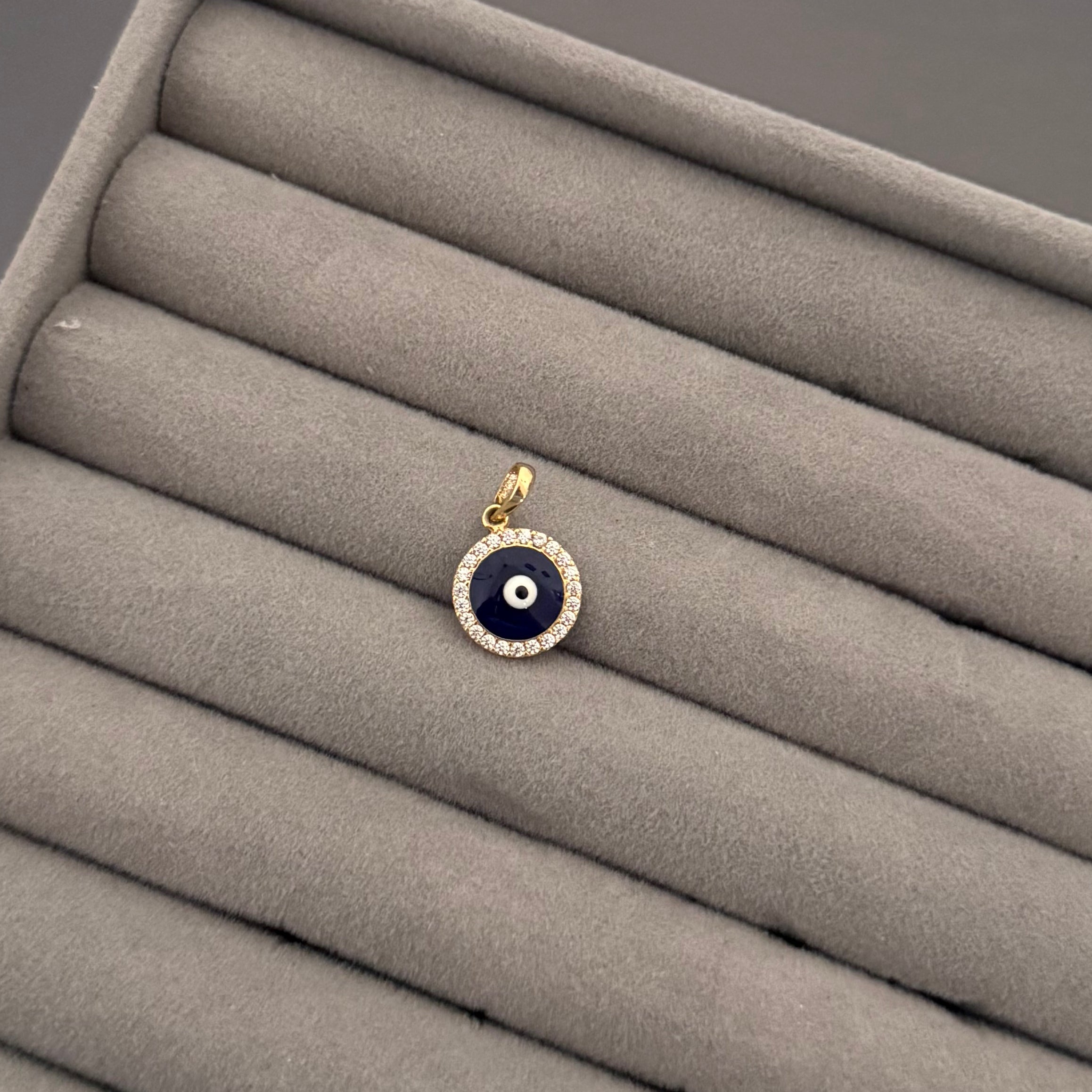 Yellow Gold Evil Eye Pendant with Zircon Halo