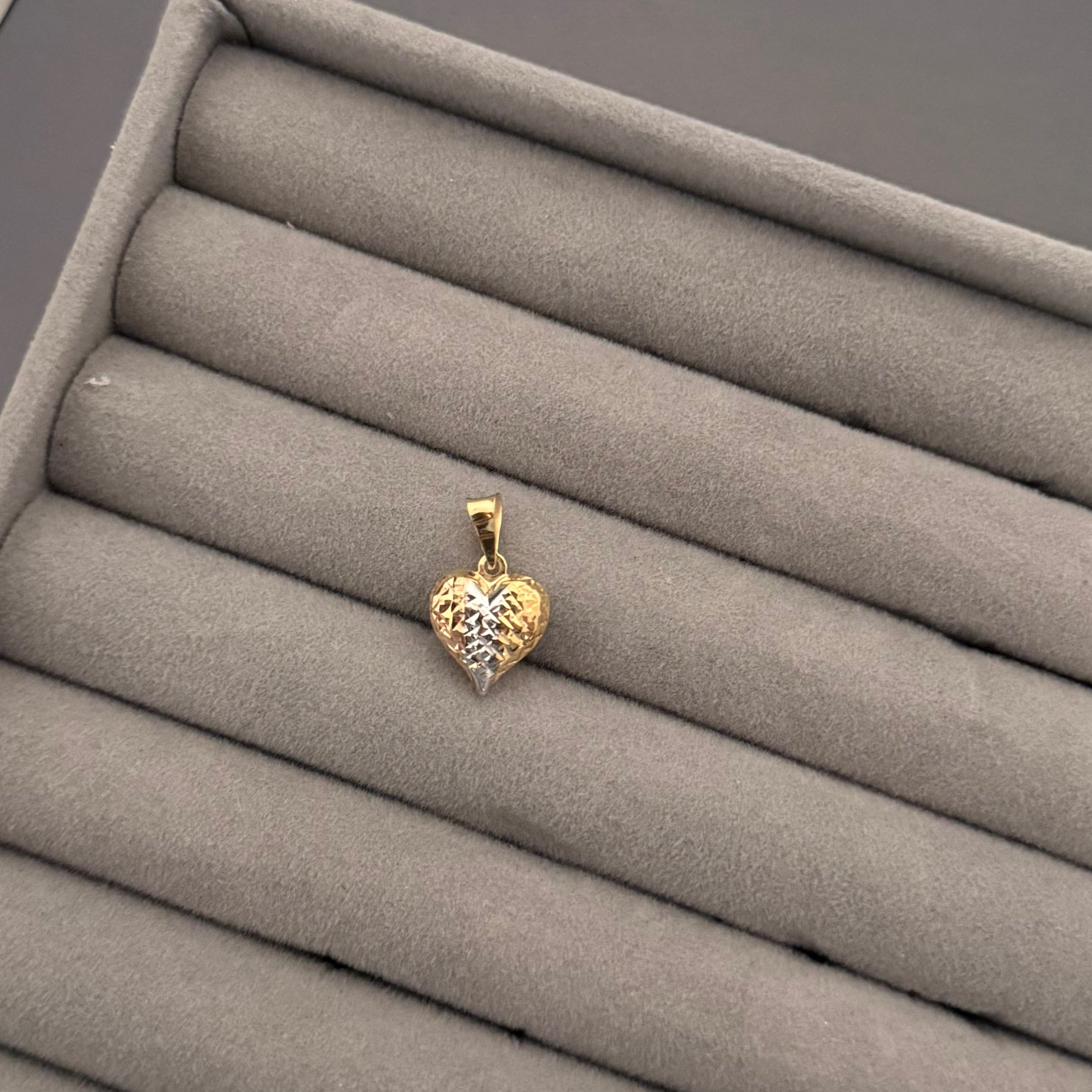 Tri-Color Diamond-Cut Heart Pendant in Yellow Gold