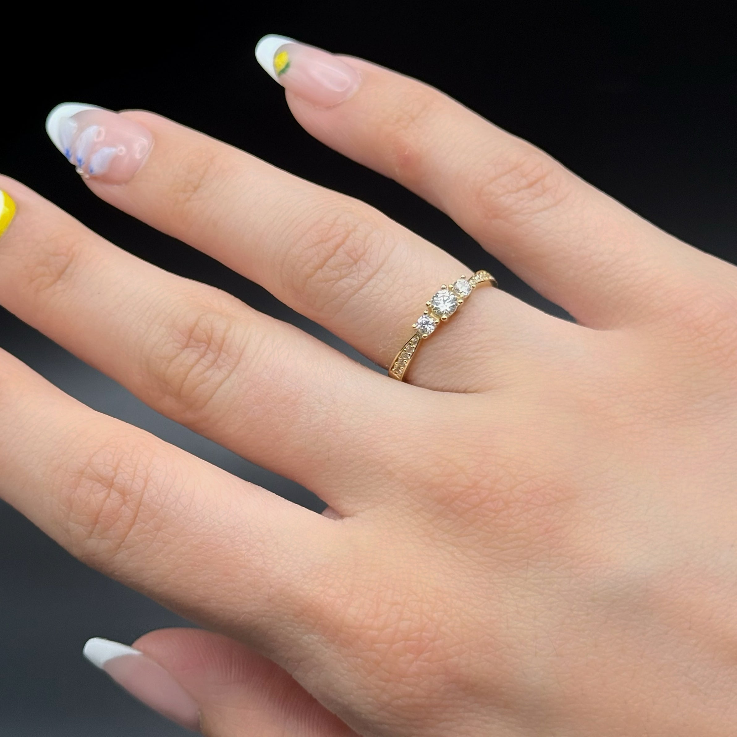 Yellow Gold Three-Stone Zircon Ring