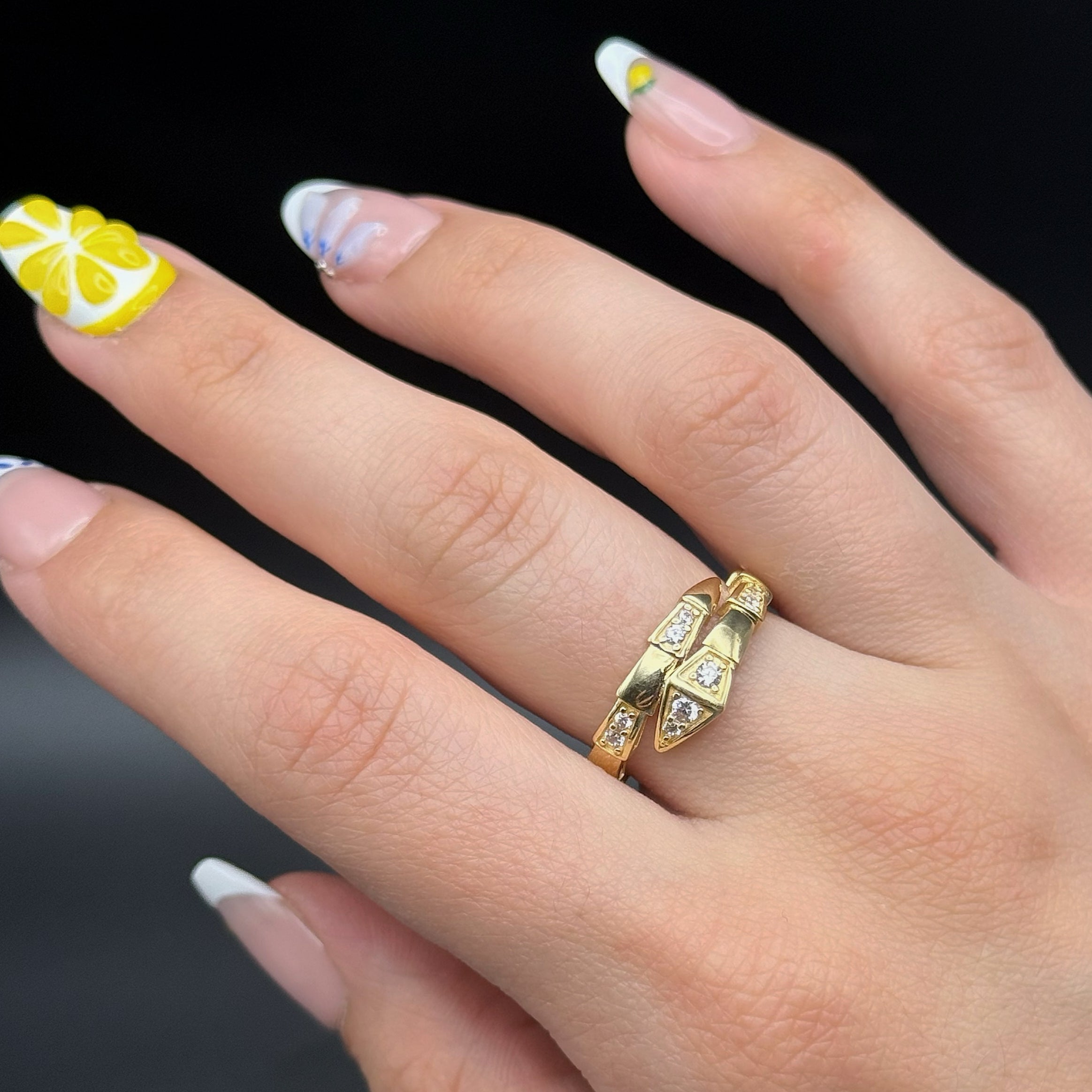 Zircon Snake Wrap Band Ring in Yellow Gold