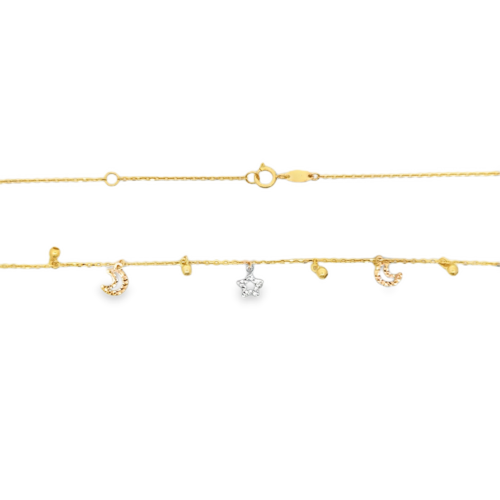 Yellow Gold Celestial Star and Moon Charm Necklace