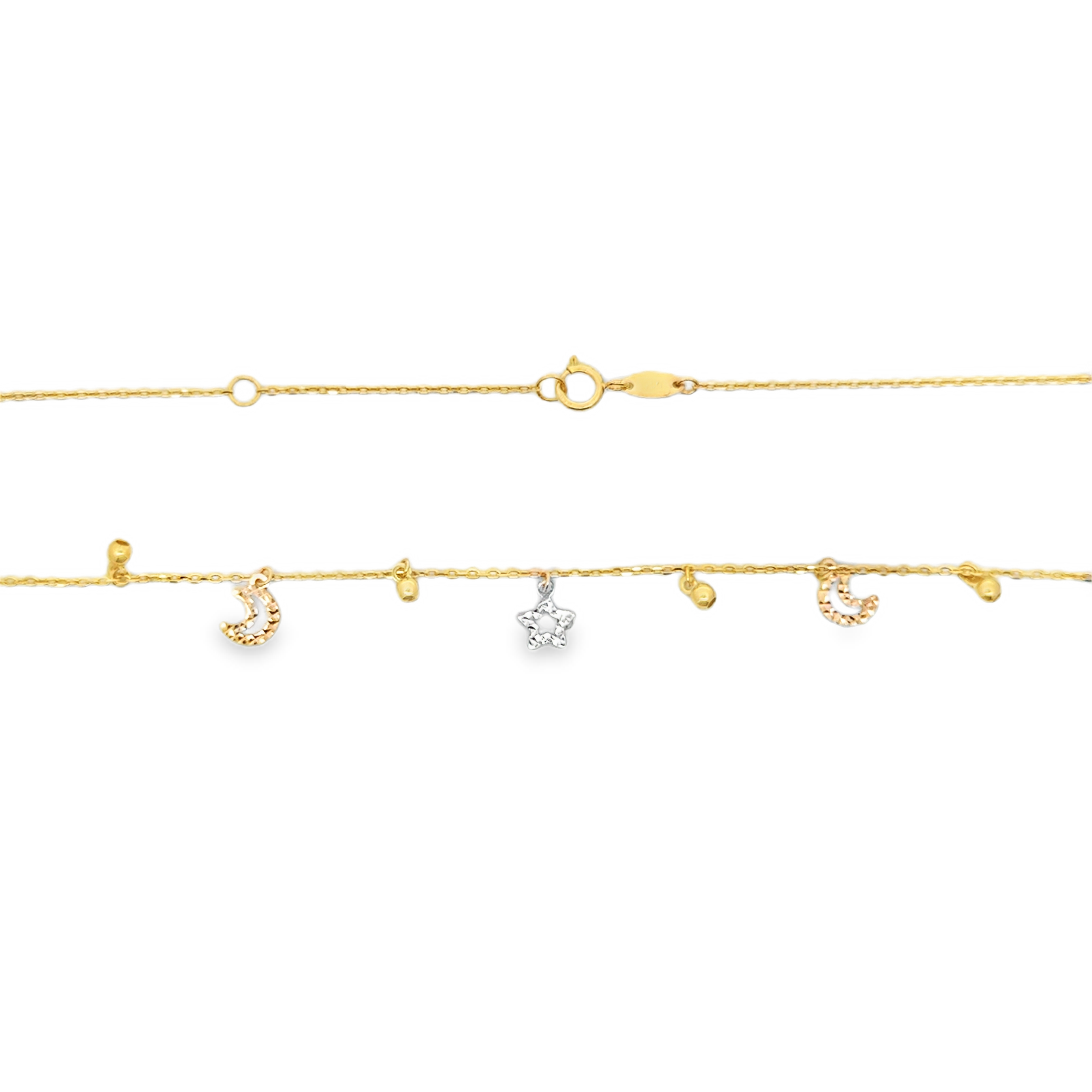 Yellow Gold Celestial Star and Moon Charm Necklace