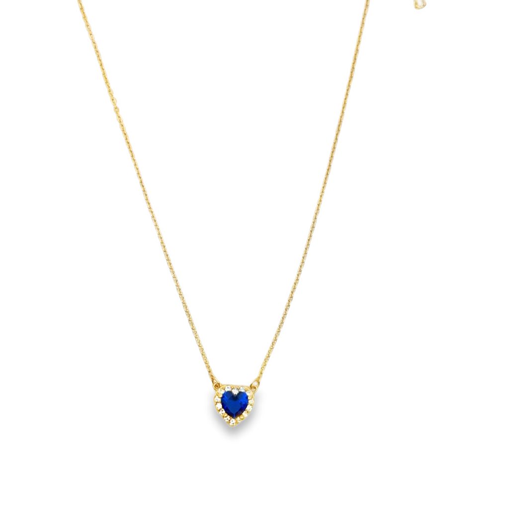 Heart-Shaped Royal Blue Sapphire Halo Necklace in Yellow Gold