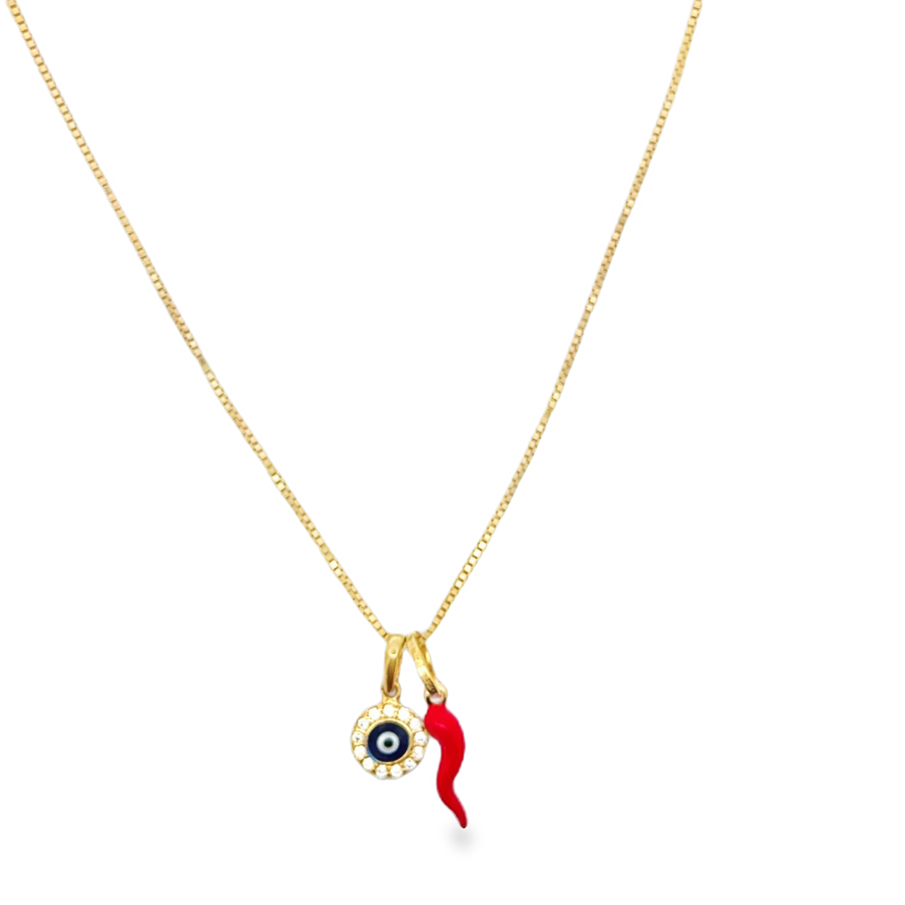 Yellow Gold Box Chain Necklace with Zircon