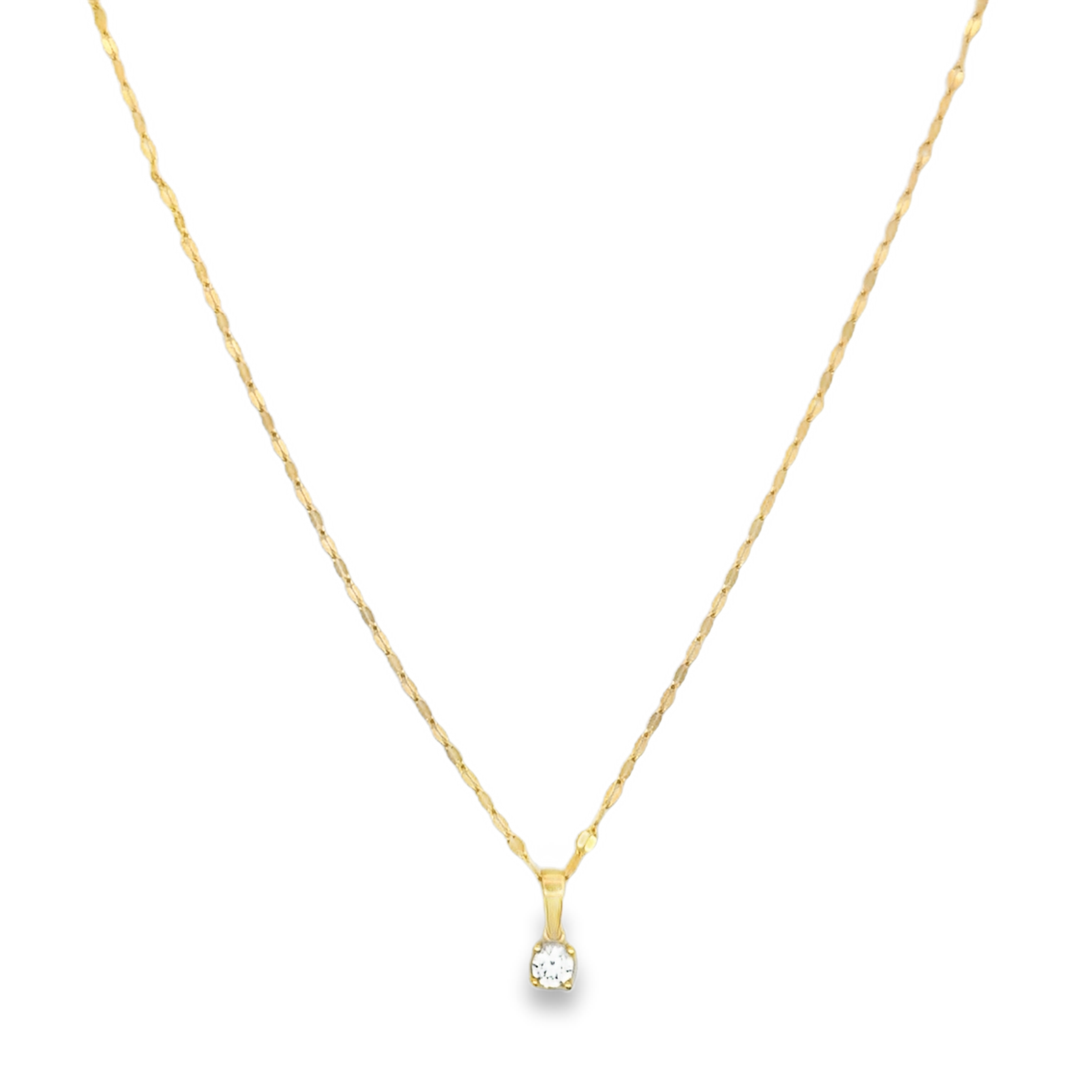 Yellow Gold Link Chain Necklace with Zircon