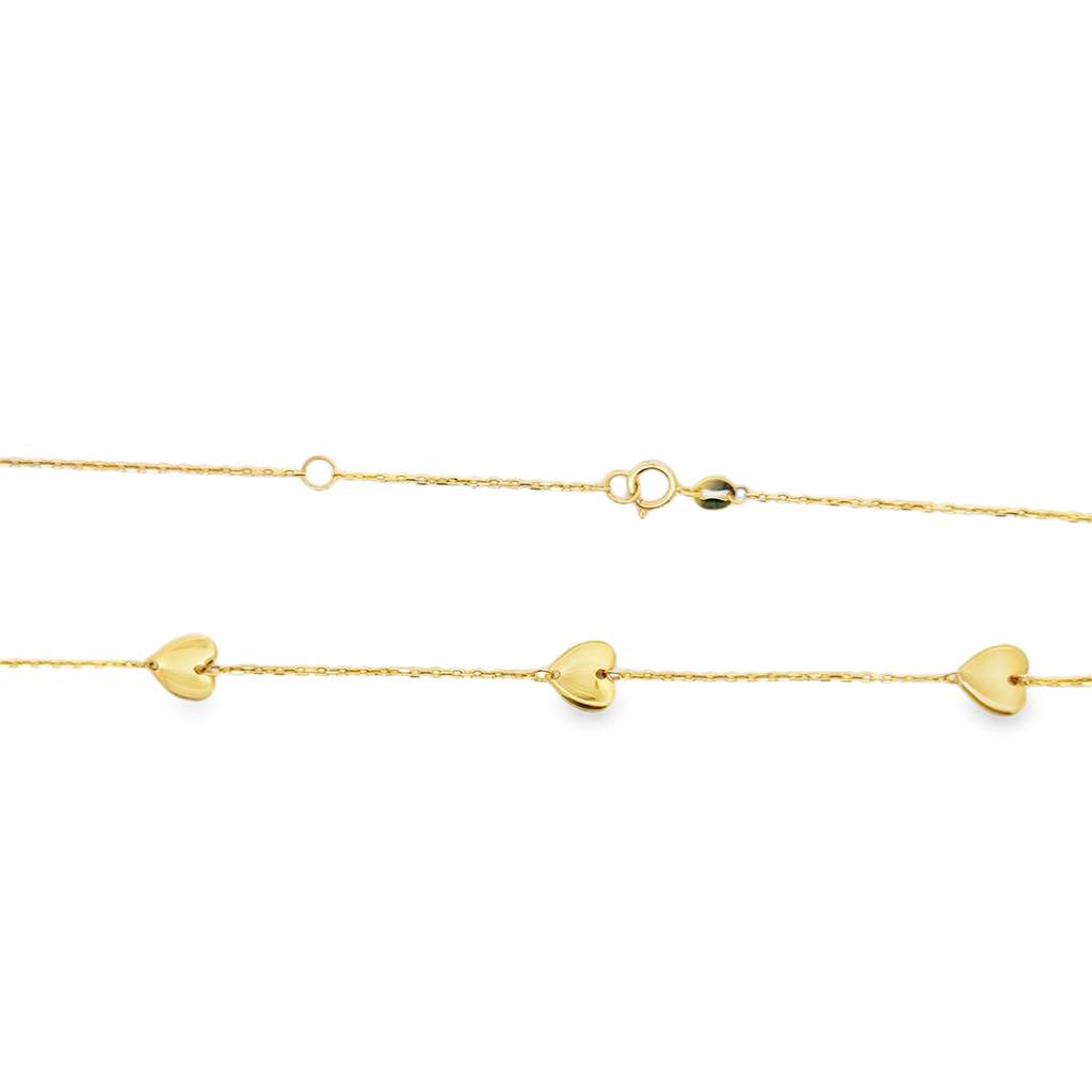Yellow Gold Heart Station Charm Necklace