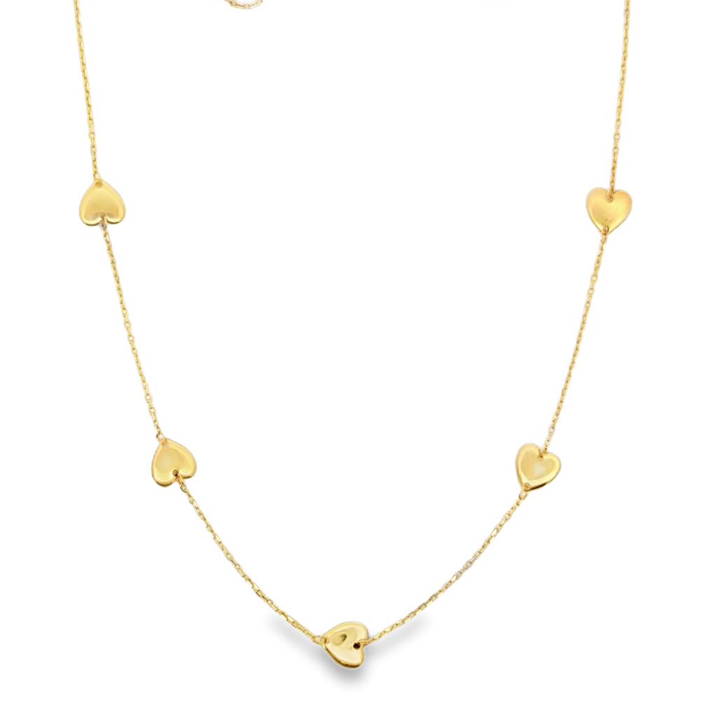 Yellow Gold Heart Station Charm Necklace