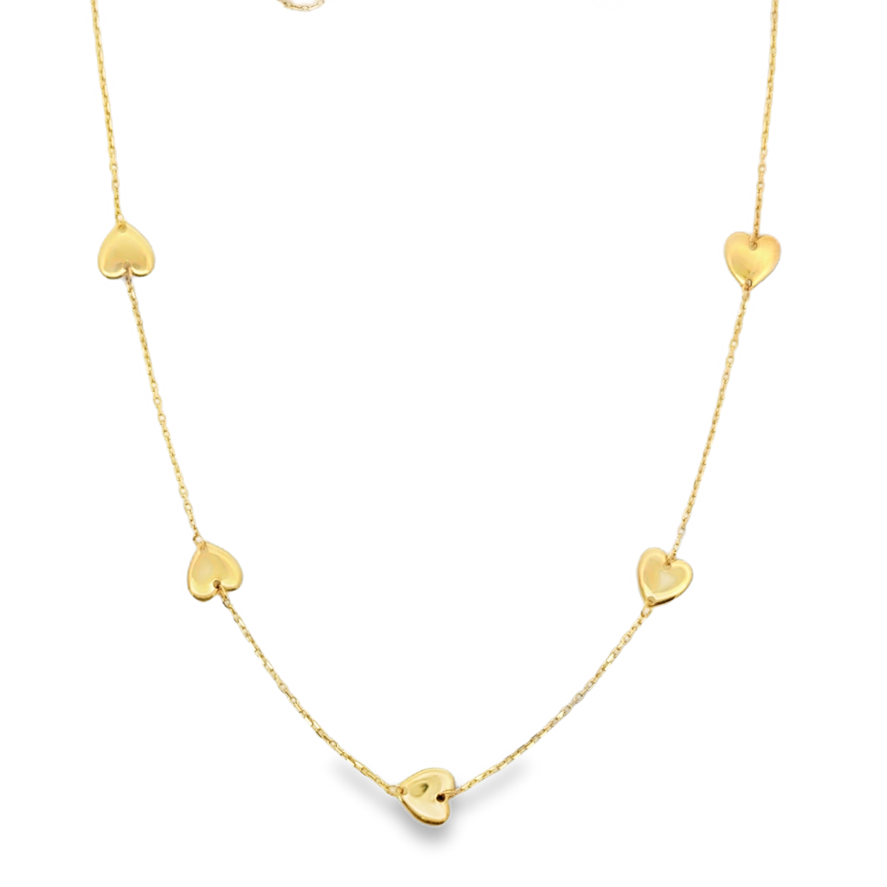 Yellow Gold Heart Station Charm Necklace