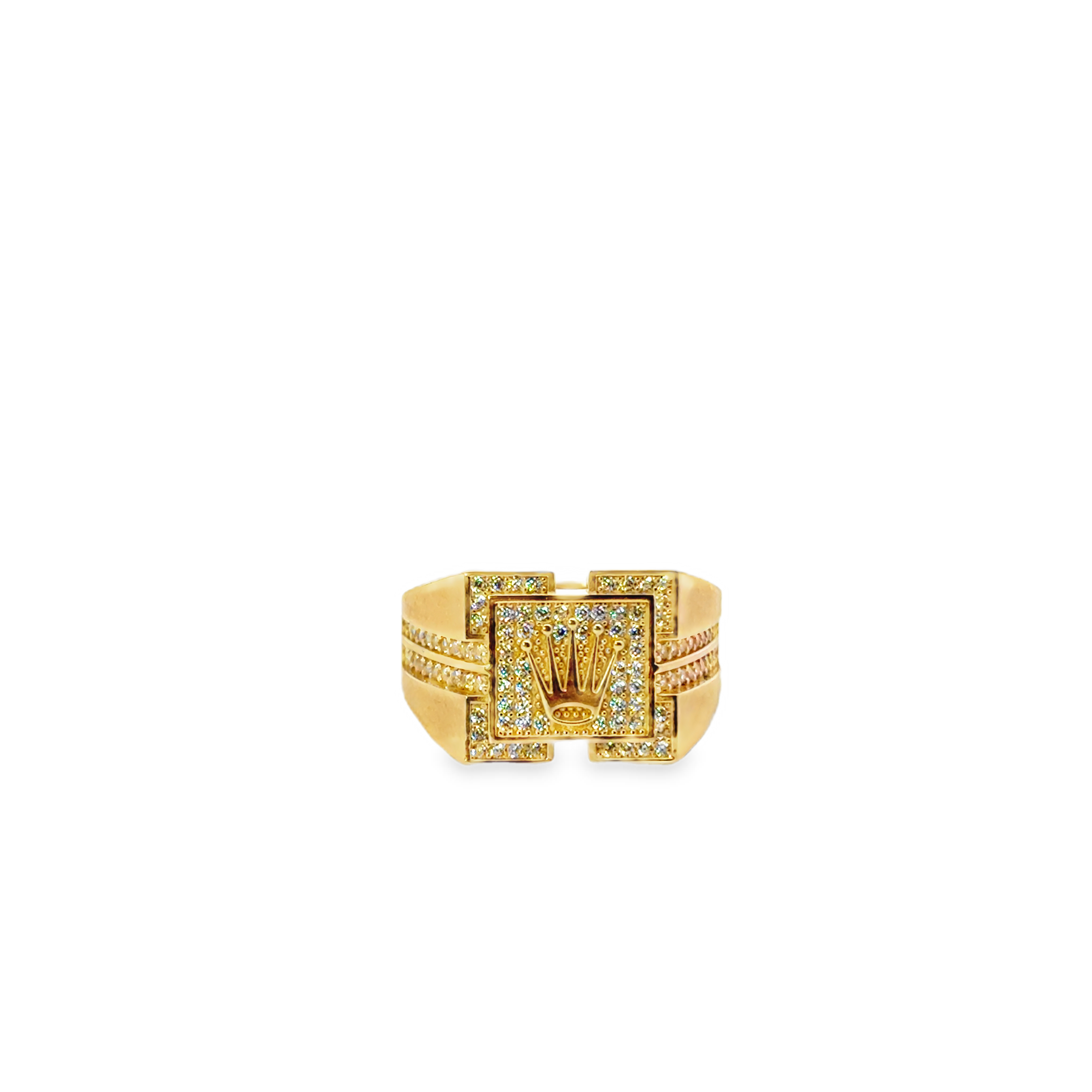 Yellow Gold Zircon Crown Motif Signet Ring