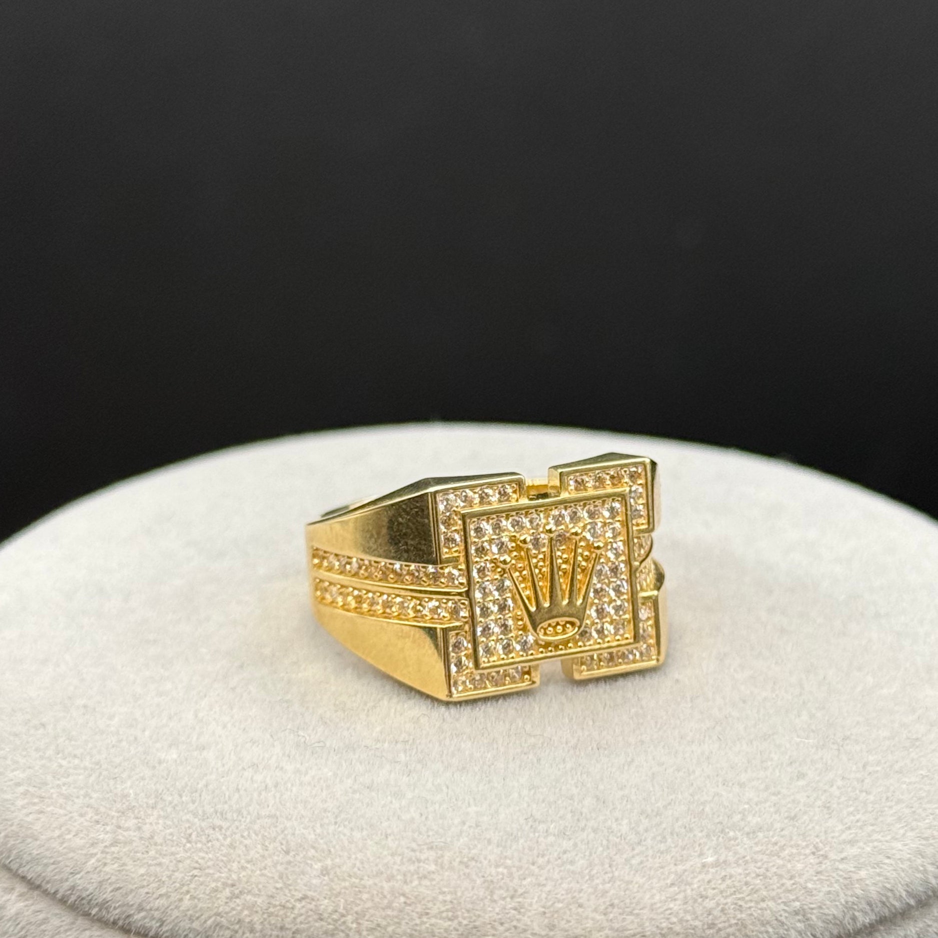 Yellow Gold Zircon Crown Motif Signet Ring