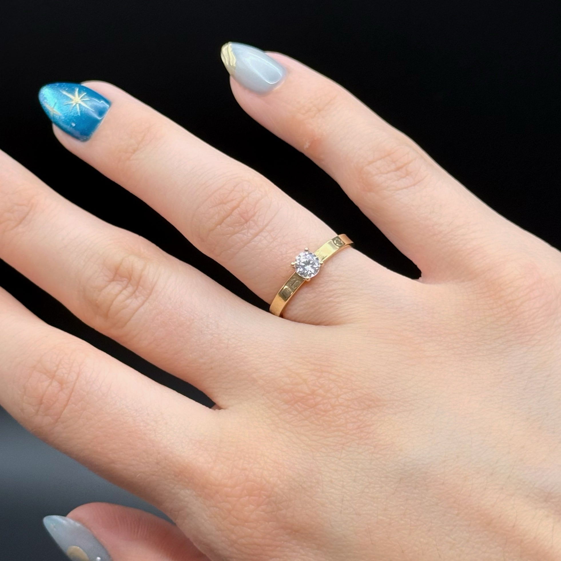 Engraved Yellow Gold Zircon Solitaire Ring