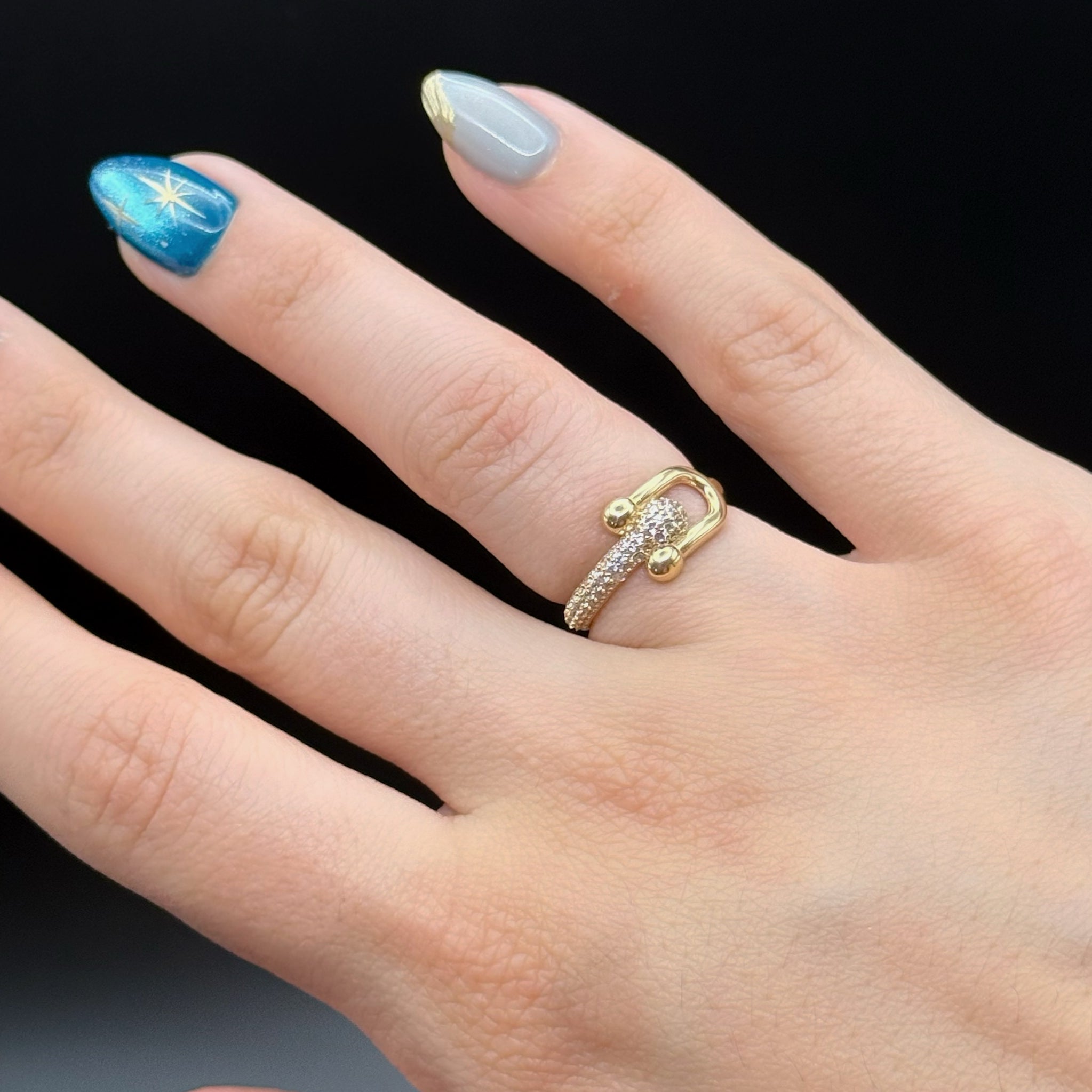Yellow Gold Pavé Zircon Buckle Ring