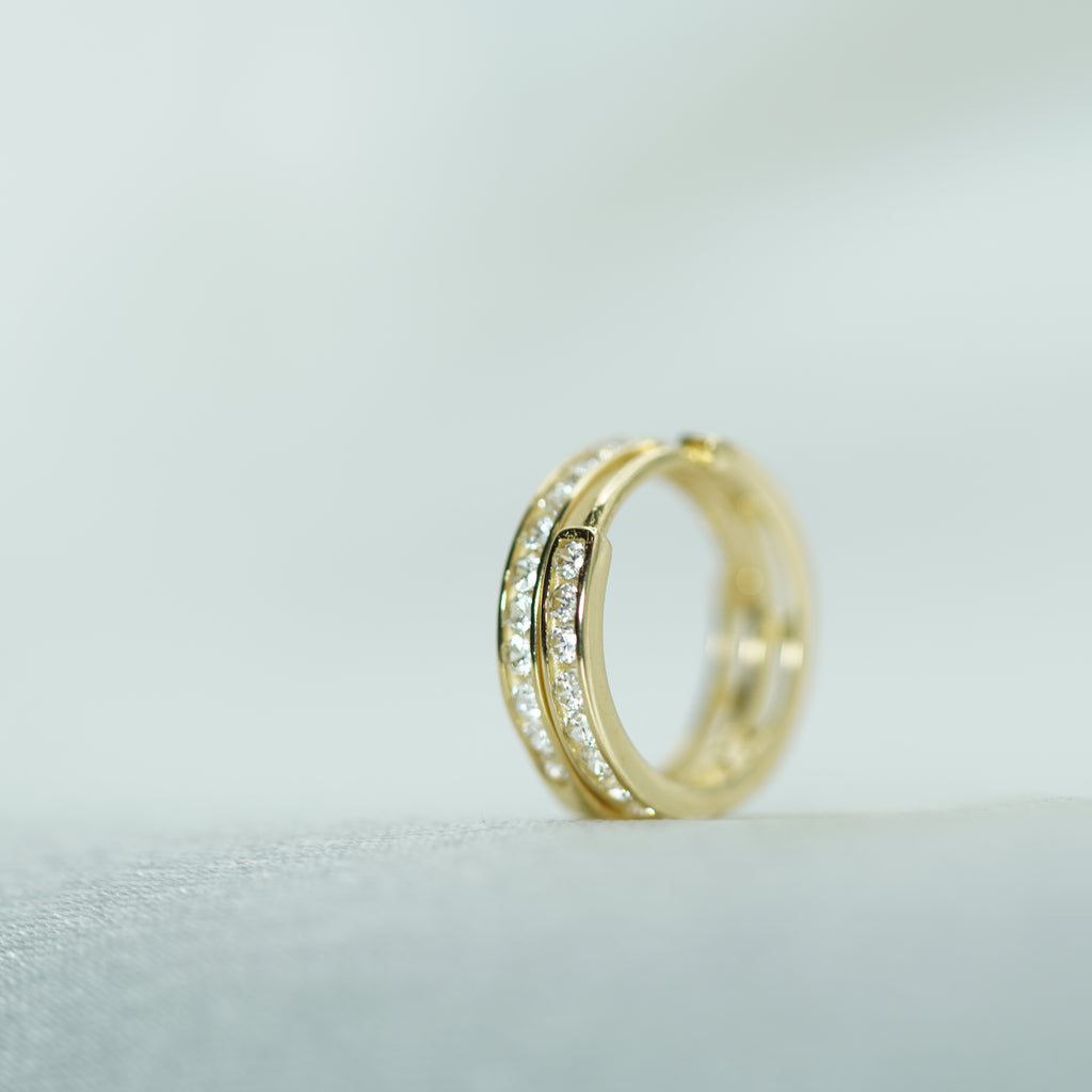 Yellow Gold Zircon Hoop Earrings