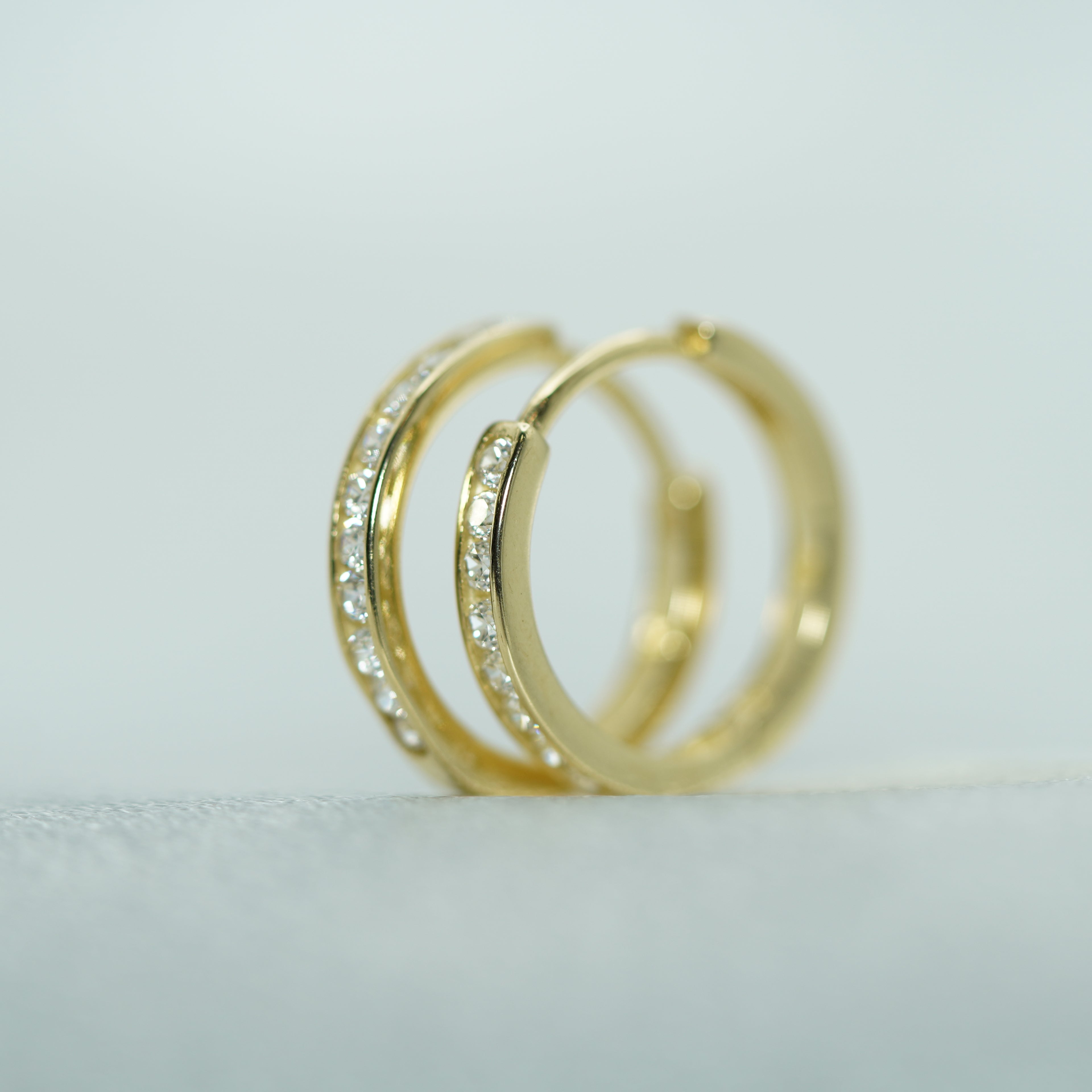 Yellow Gold Zircon Hoop Earrings