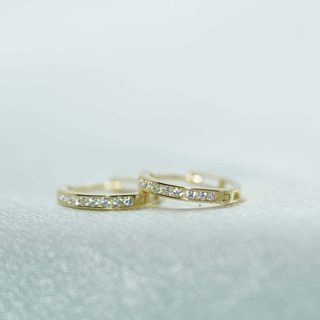 Yellow Gold Zircon Hoop Earrings