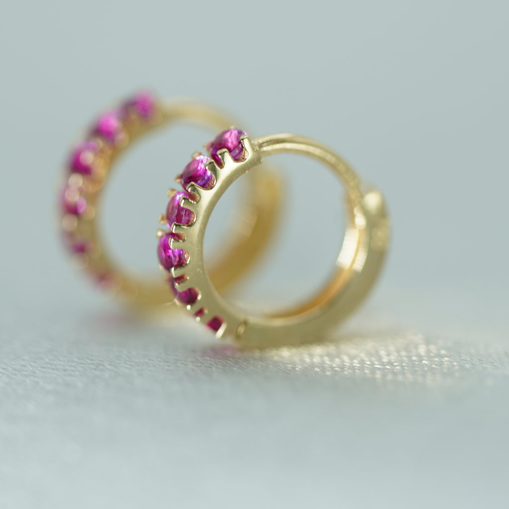 Pink Zircon Hoop Earrings in Yellow Gold