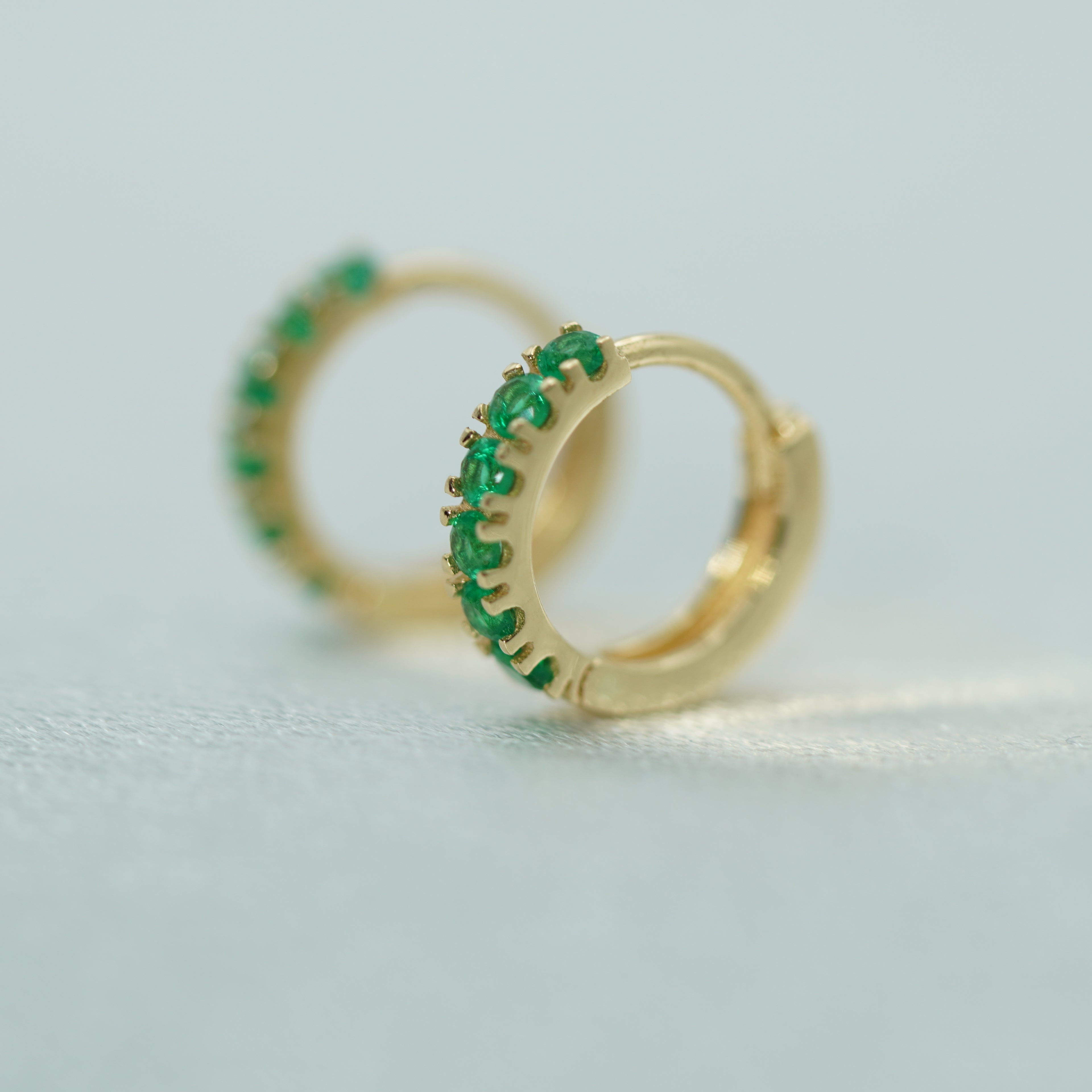 Green Zircon Hoop Earrings in Yellow Gold