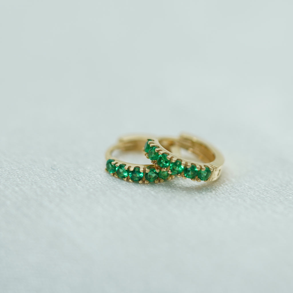 Green Zircon Hoop Earrings in Yellow Gold