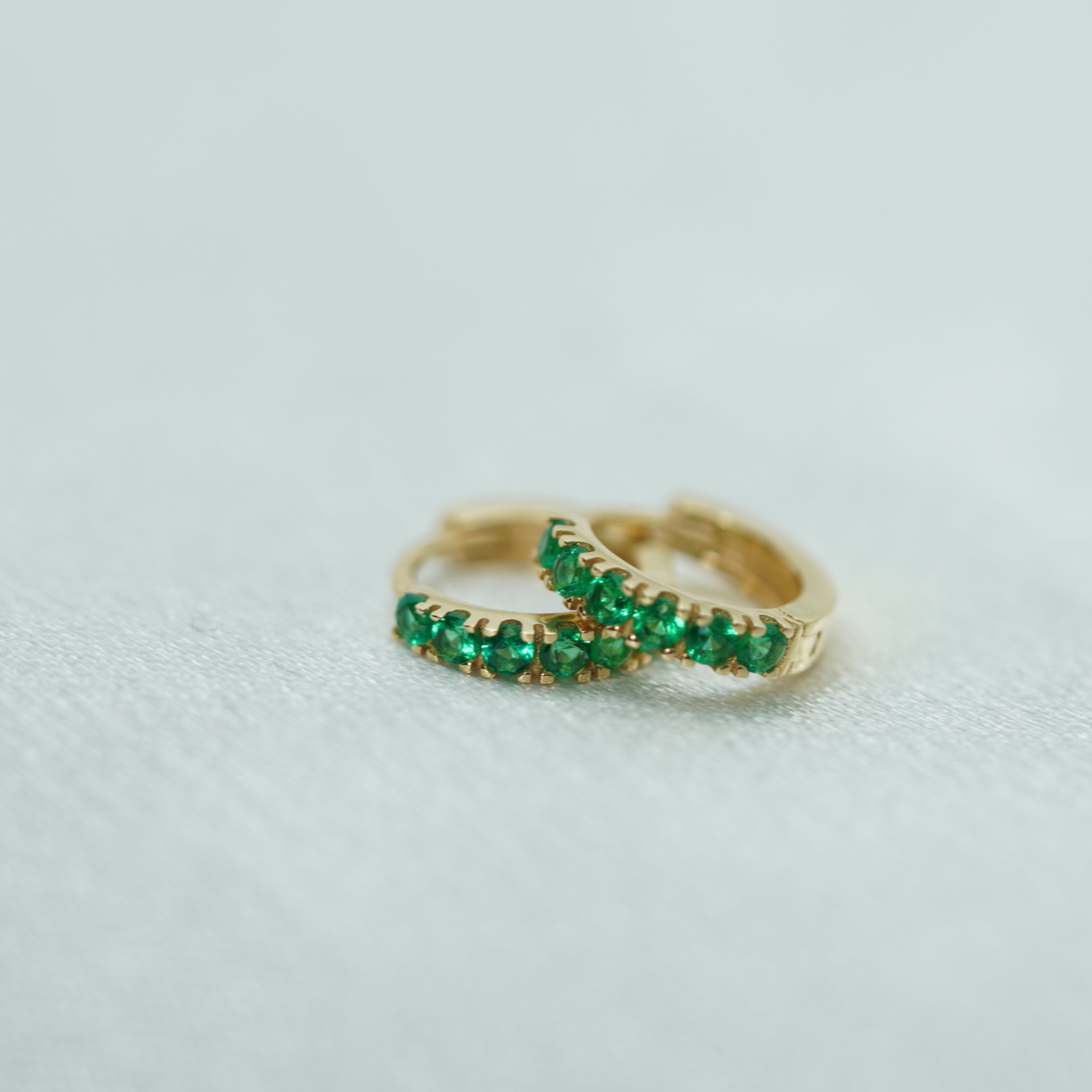 Green Zircon Hoop Earrings in Yellow Gold