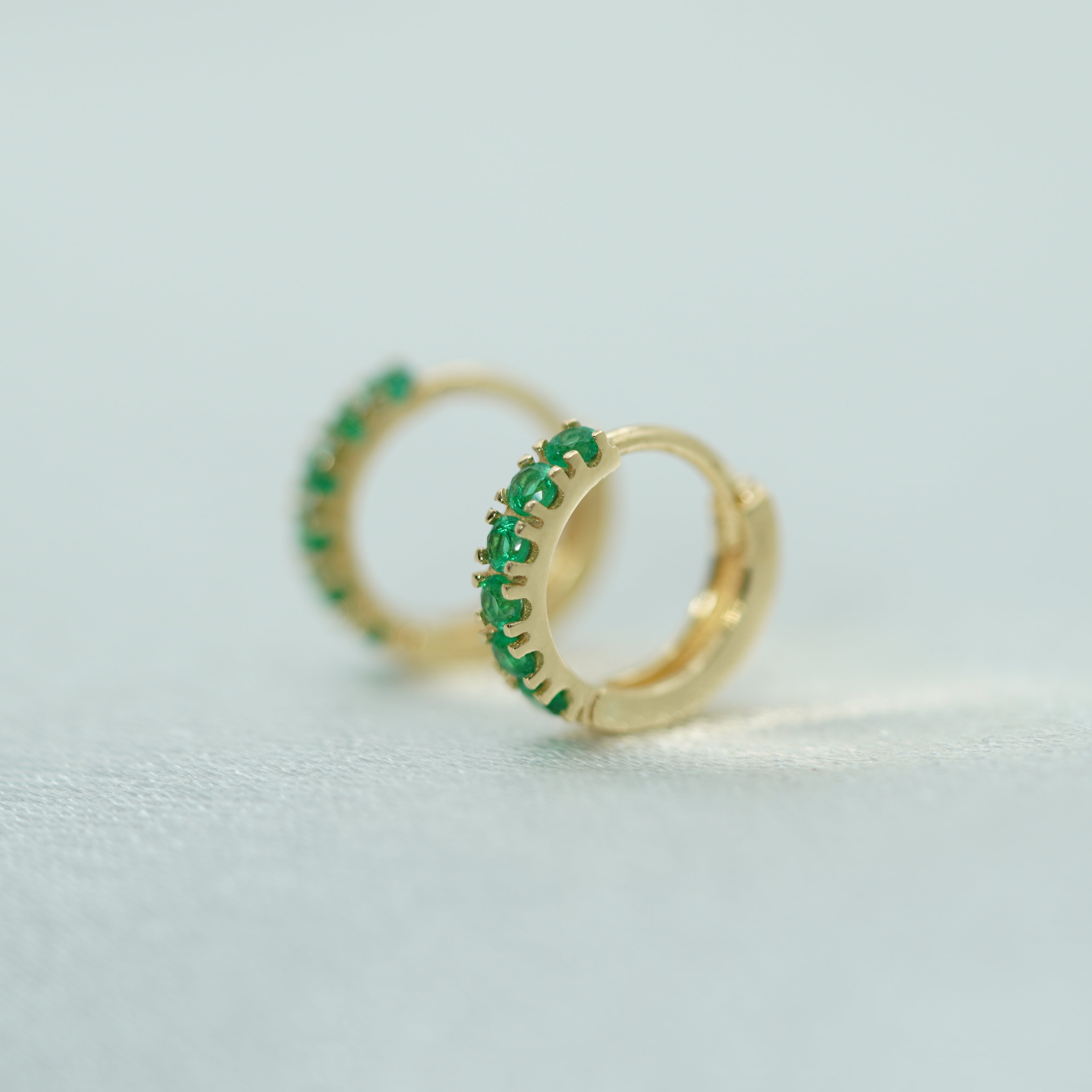 Green Zircon Hoop Earrings in Yellow Gold