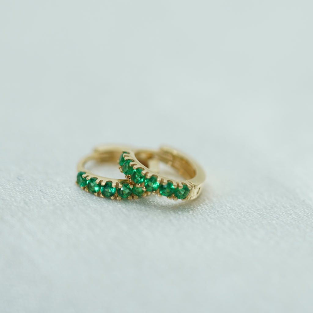 Green Zircon Hoop Earrings in Yellow Gold