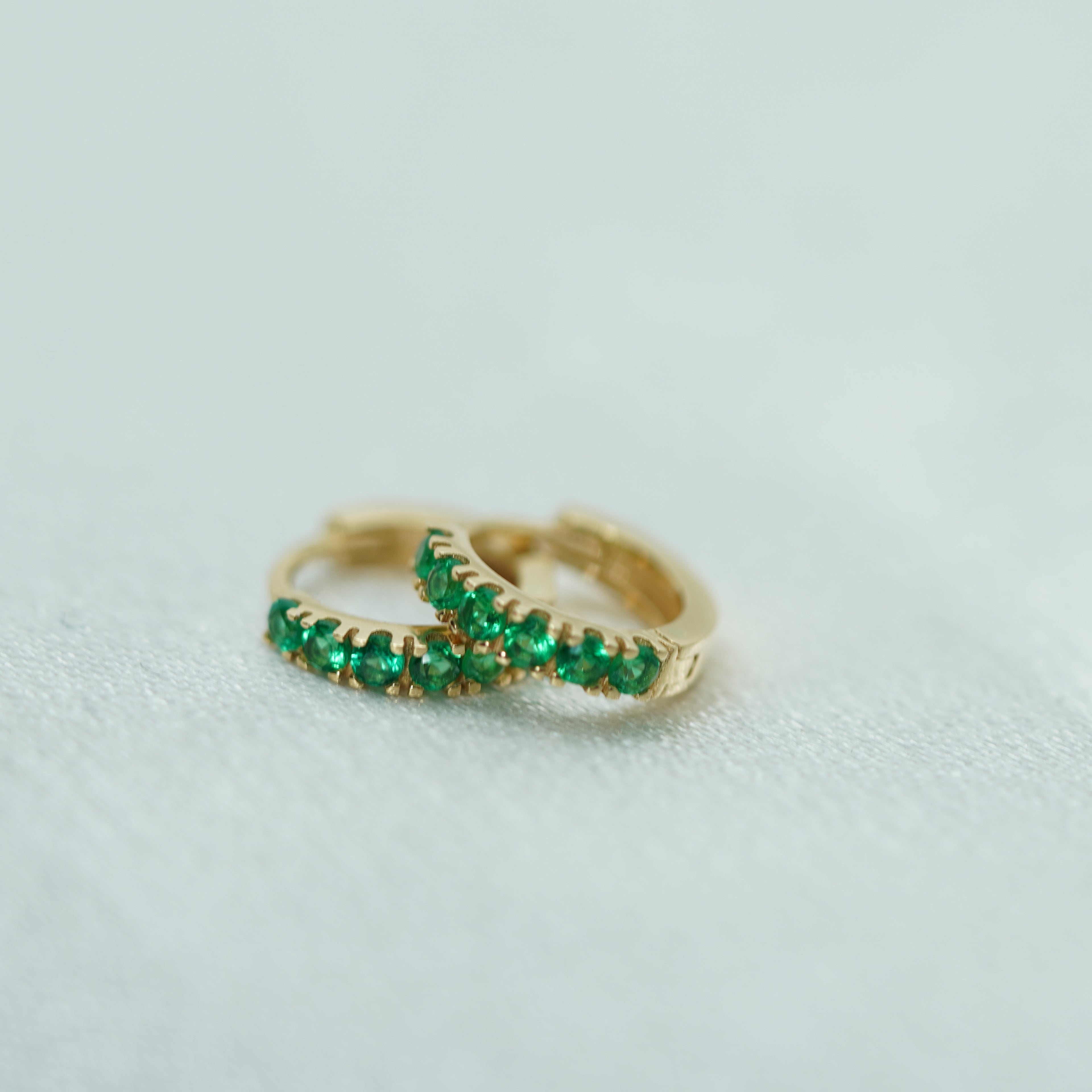 Green Zircon Hoop Earrings in Yellow Gold