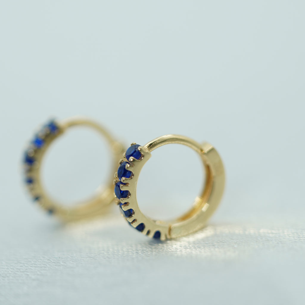 Vivid Blue Sapphire Hoop Earrings in Yellow Gold