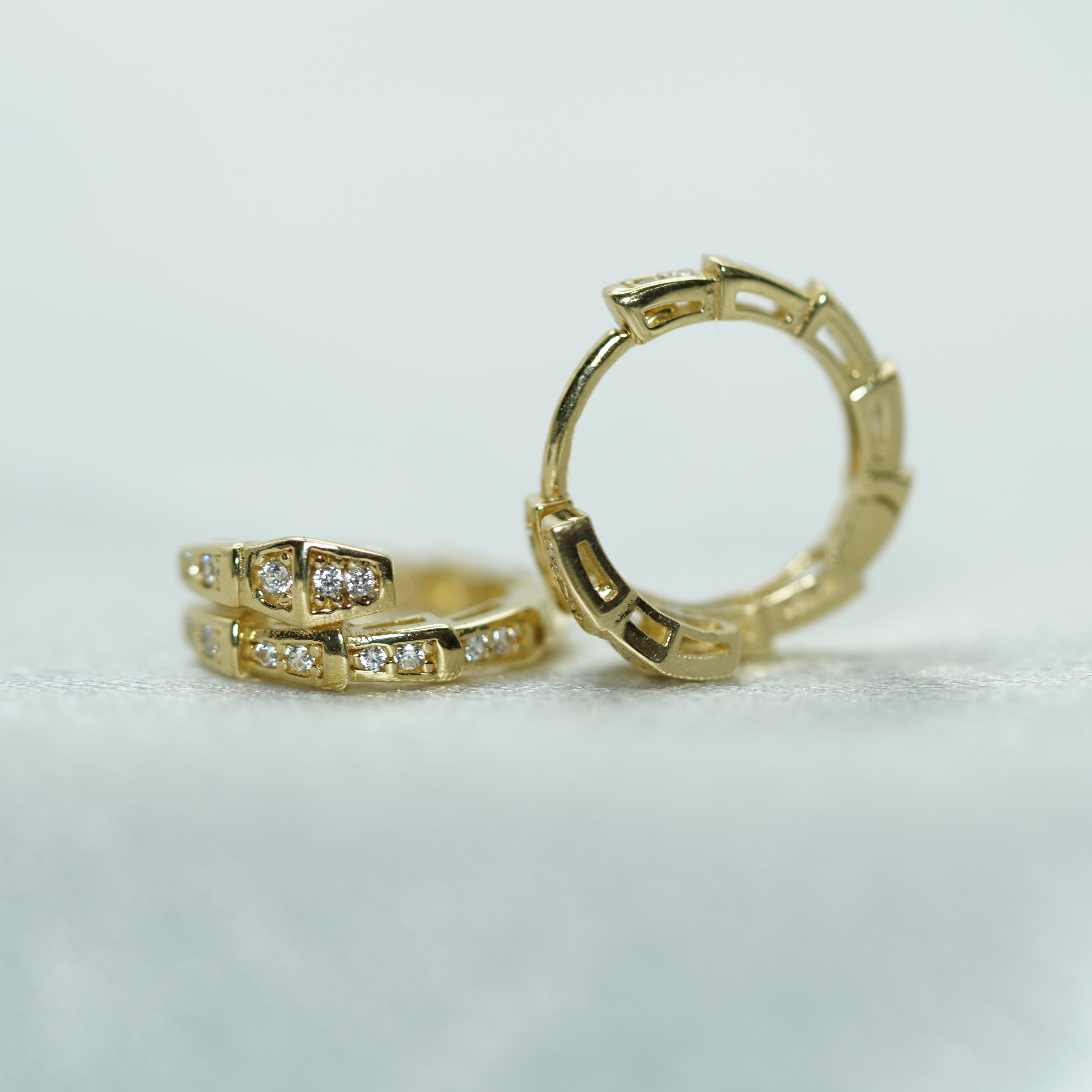 Yellow Gold Zircon Segmented Hoop Earrings