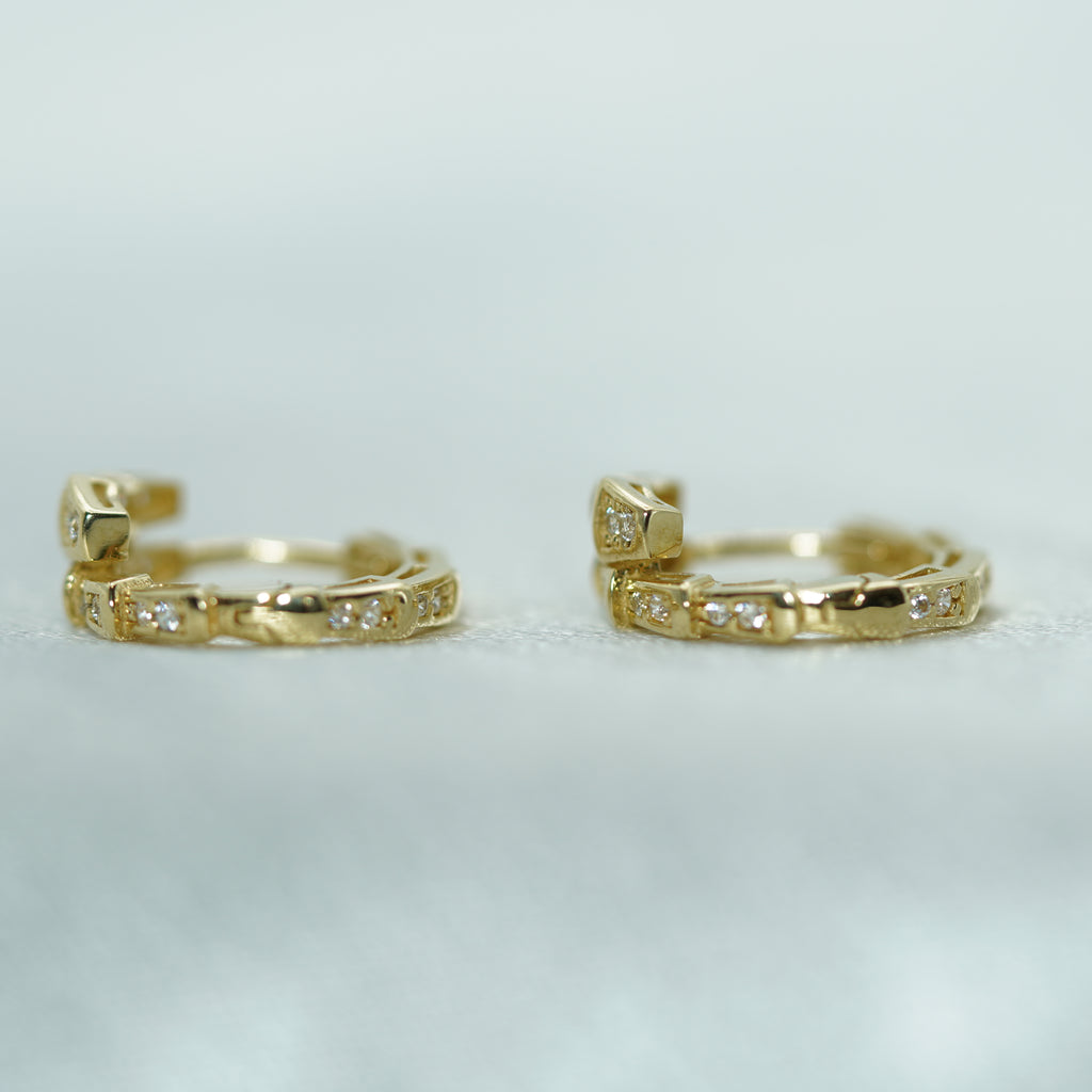Yellow Gold Zircon Segmented Hoop Earrings