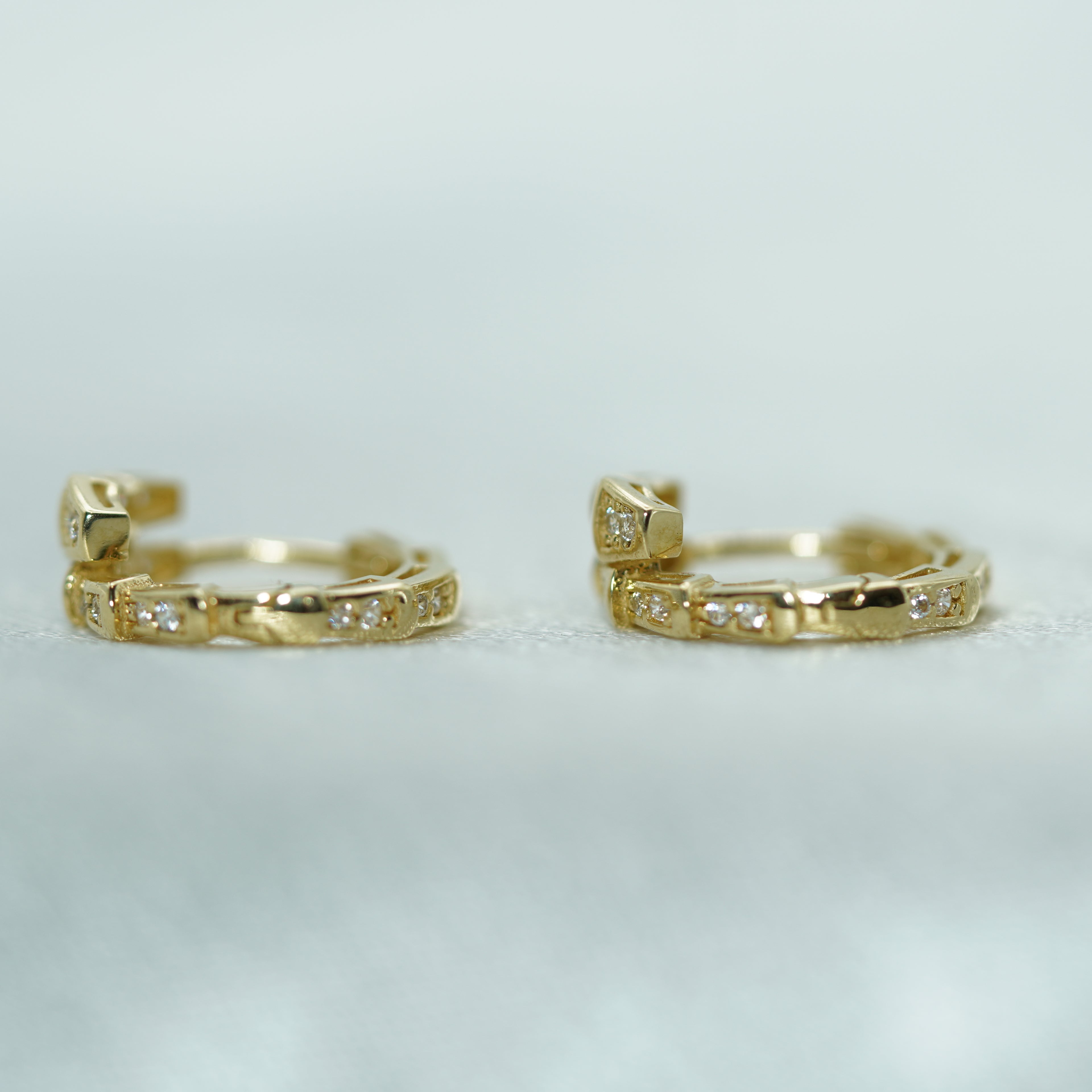 Yellow Gold Zircon Segmented Hoop Earrings