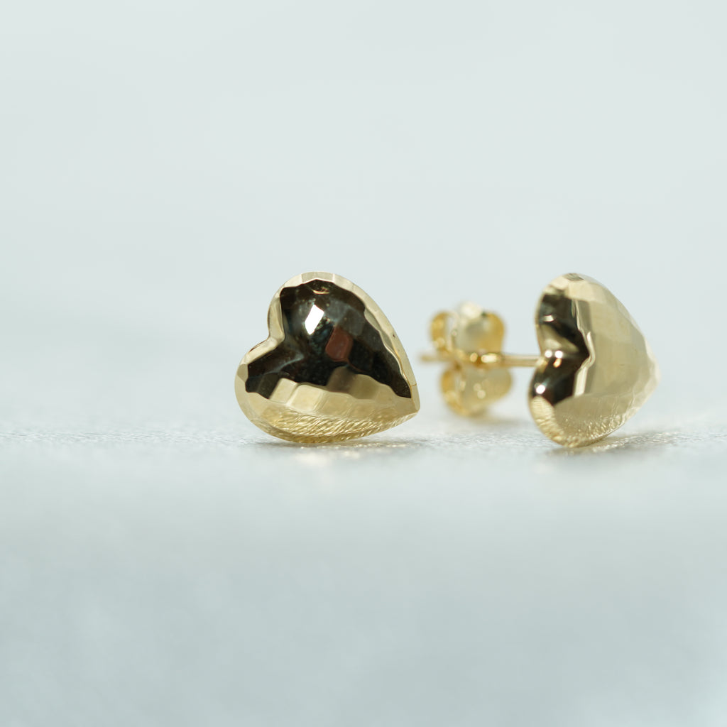 Faceted Heart Stud Earrings in Yellow Gold