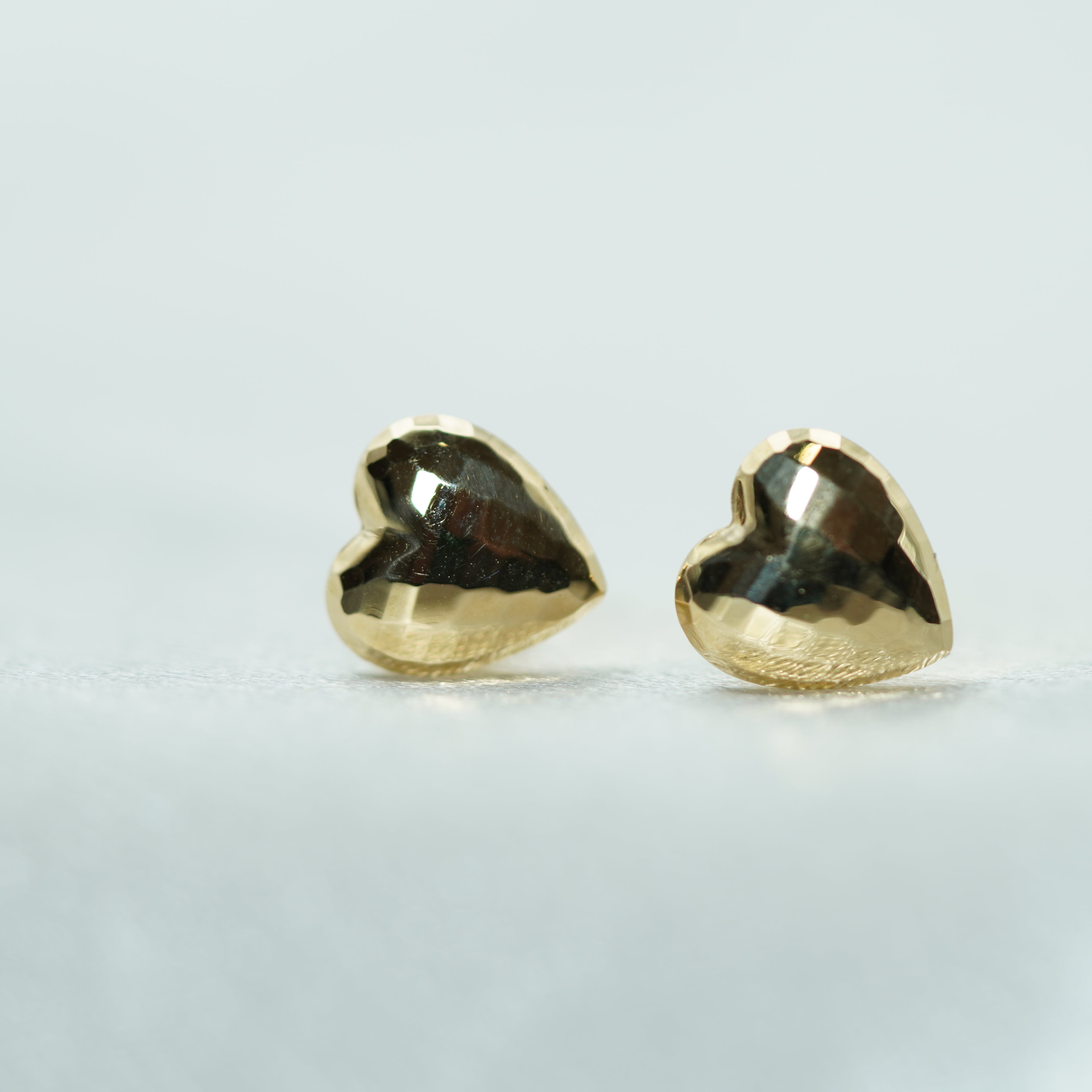 Faceted Heart Stud Earrings in Yellow Gold