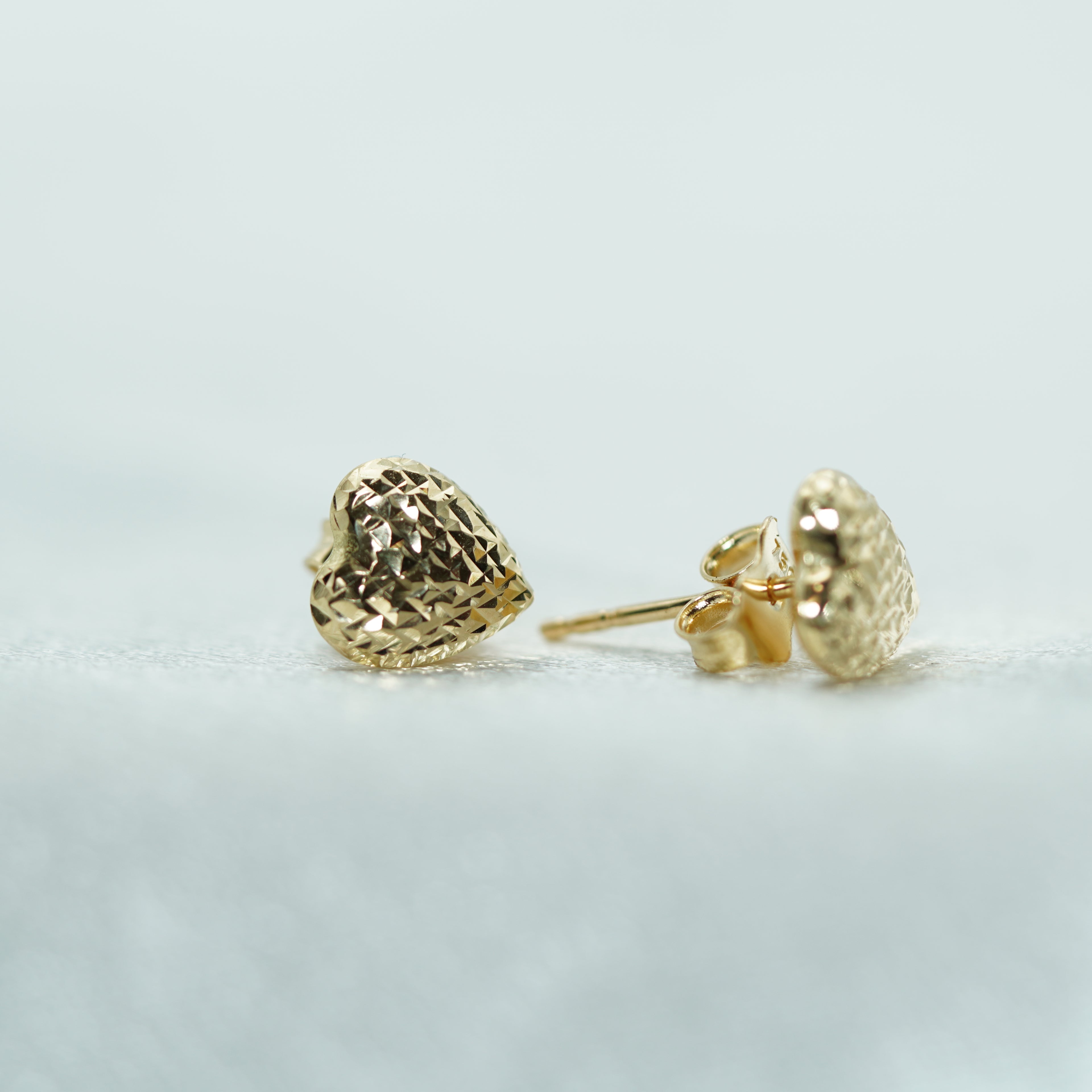 Yellow Gold Diamond-Cut Heart Stud Earrings