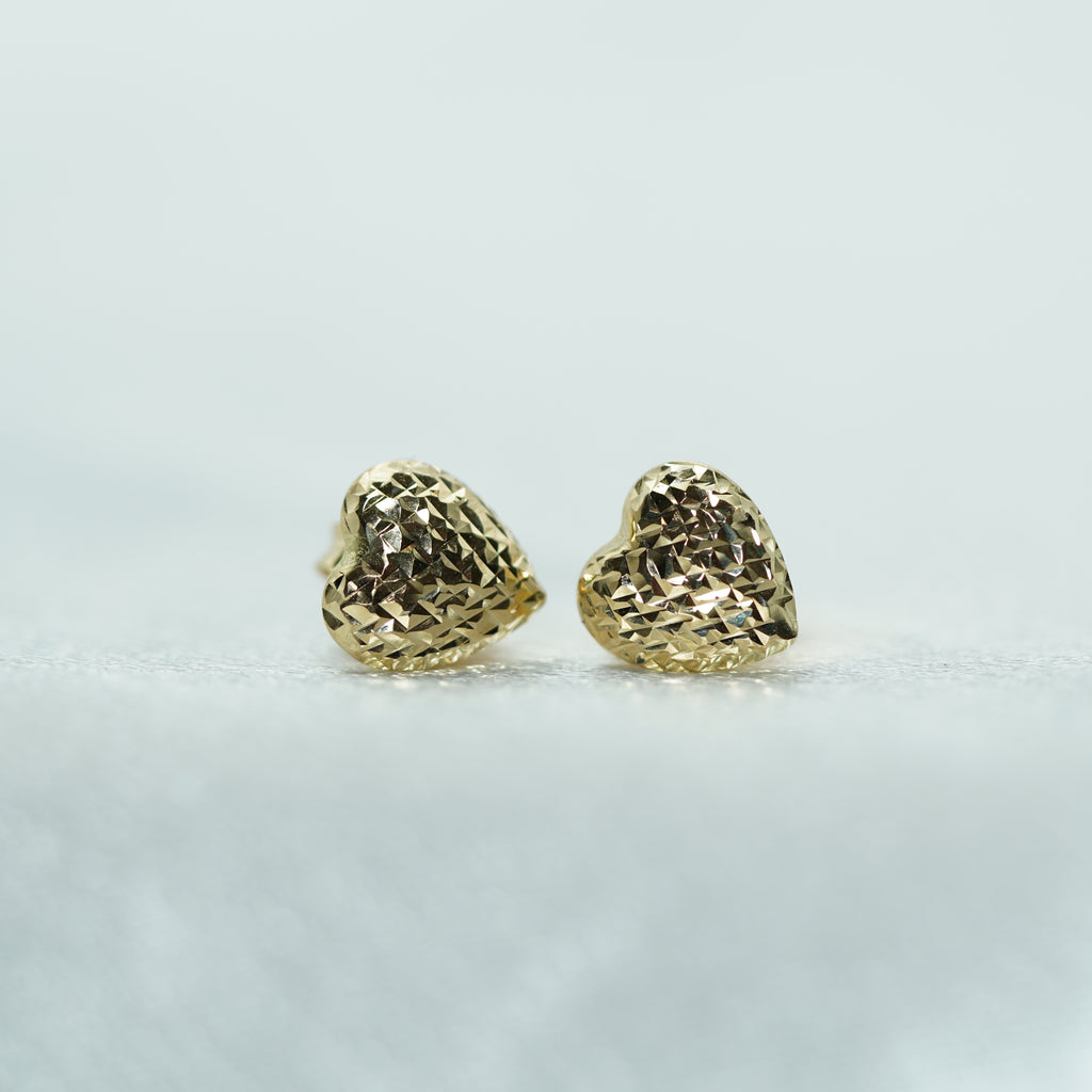 Yellow Gold Diamond-Cut Heart Stud Earrings