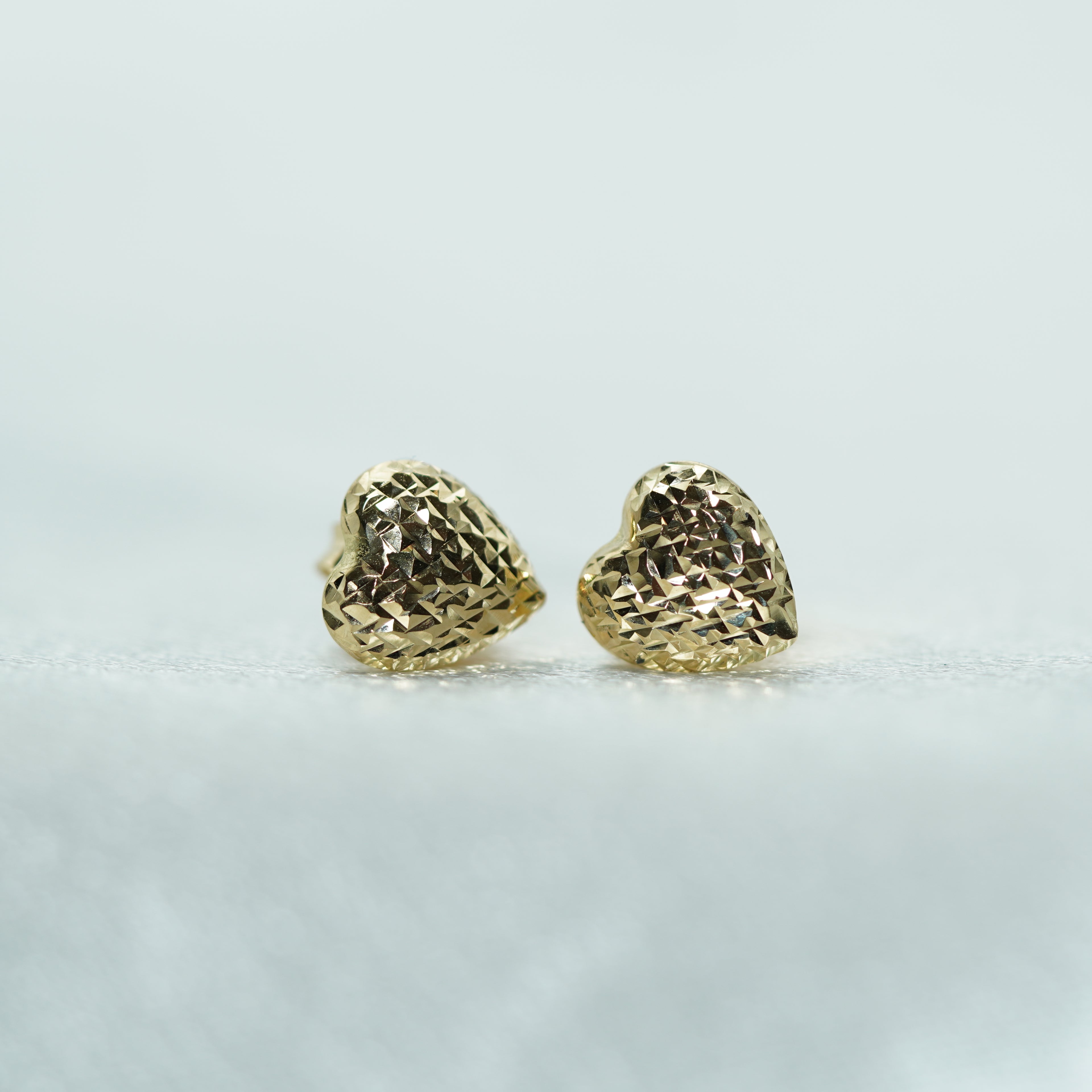 Yellow Gold Diamond-Cut Heart Stud Earrings