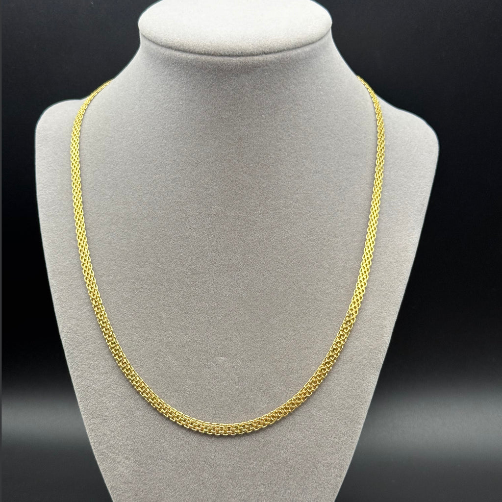Flat Woven Link Chain Necklace in Yellow Gold