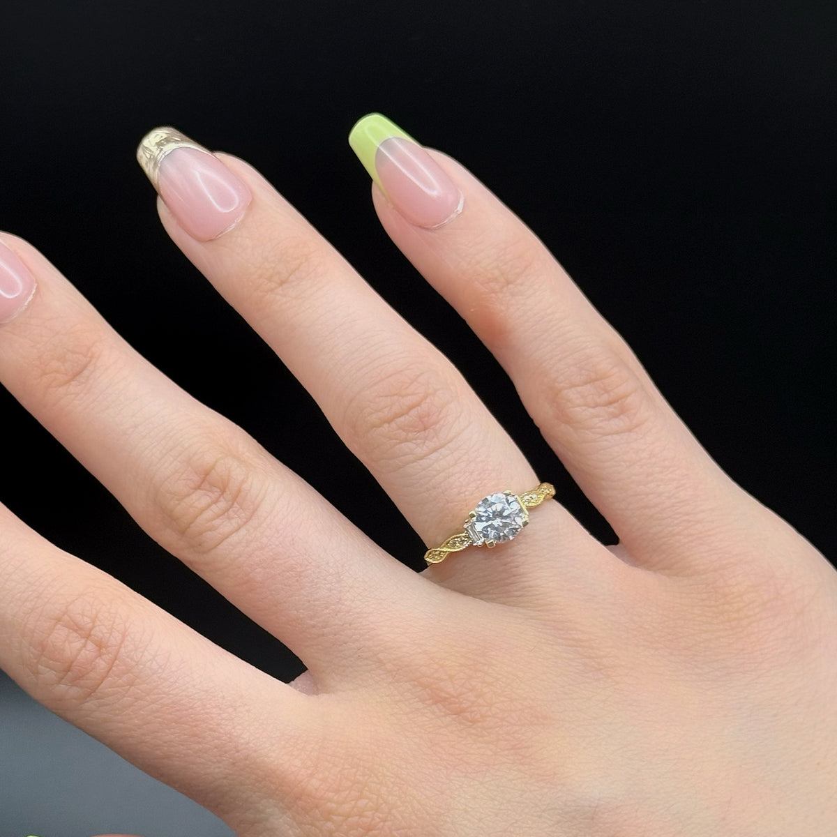 Yellow Gold Zircon Solitaire Ring with Twisted Band