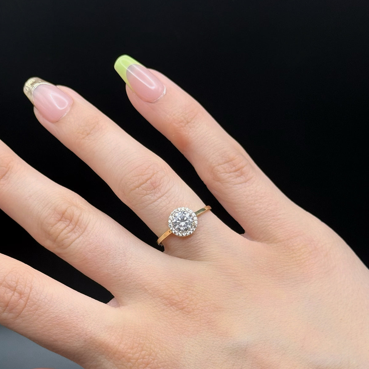 Yellow Gold Zircon Halo Engagement Ring
