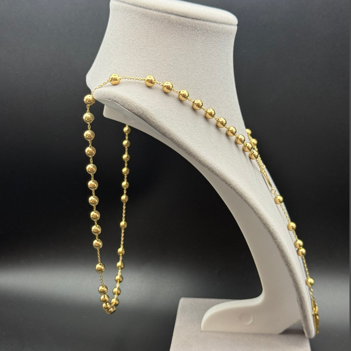 Yellow Gold Beaded Rosary Necklace with Crucifix Pendant