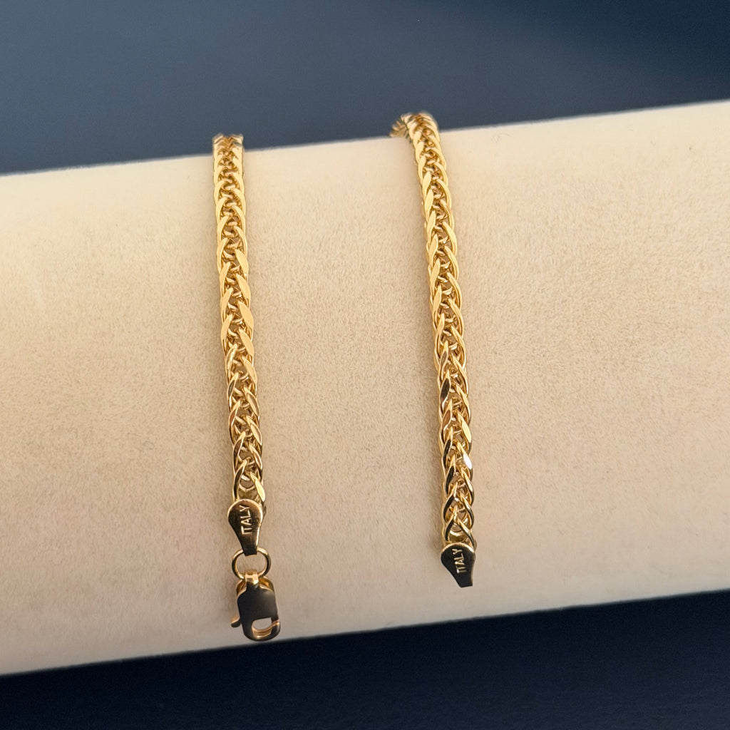 Yellow Gold Woven Wheat Chain Bracelet