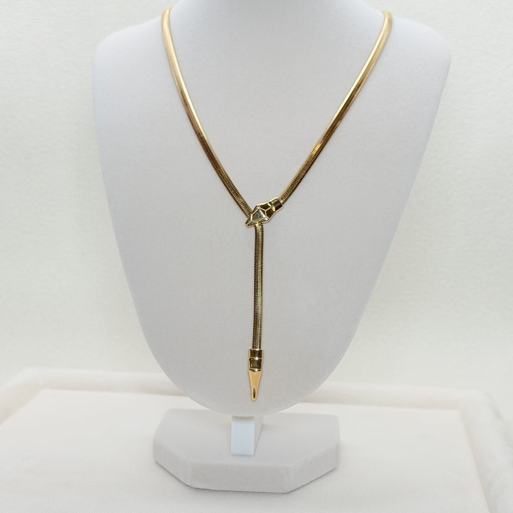 Yellow Gold Snake Chain Lariat Necklace