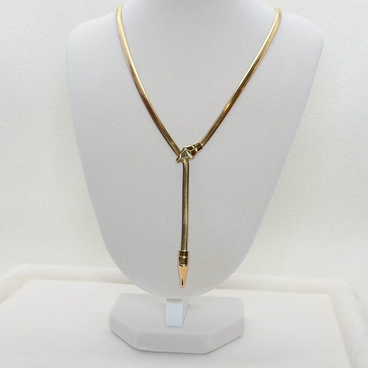 Yellow Gold Snake Chain Lariat Necklace