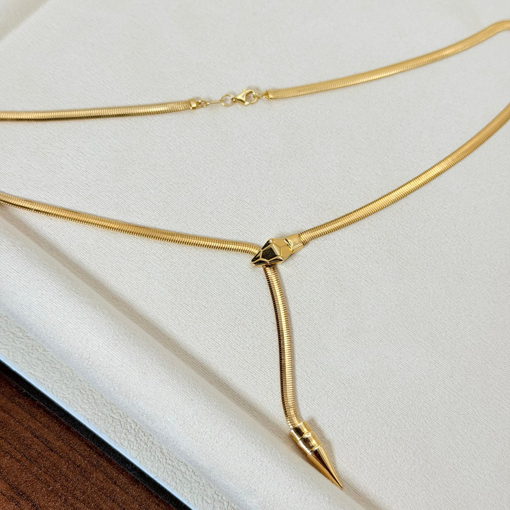 Yellow Gold Snake Chain Lariat Necklace