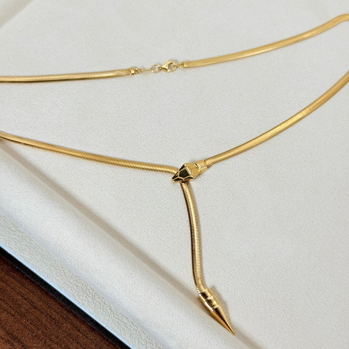 Yellow Gold Snake Chain Lariat Necklace