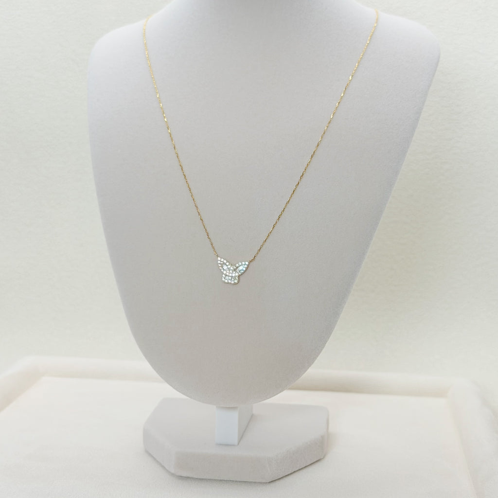 Diamond Butterfly Charm Necklace in Yellow Gold