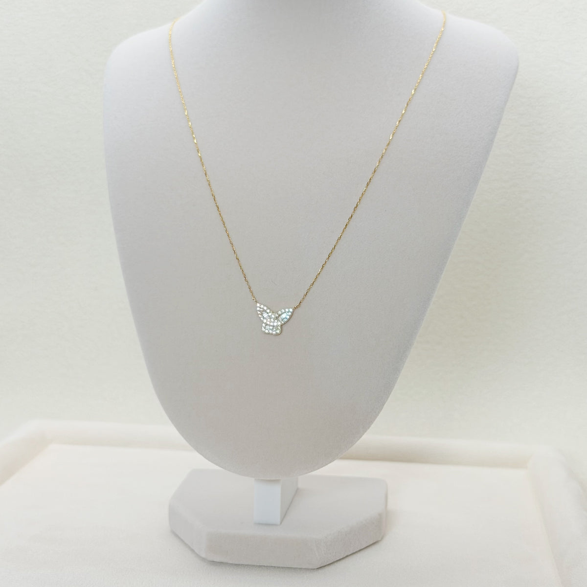 Diamond Butterfly Charm Necklace in Yellow Gold