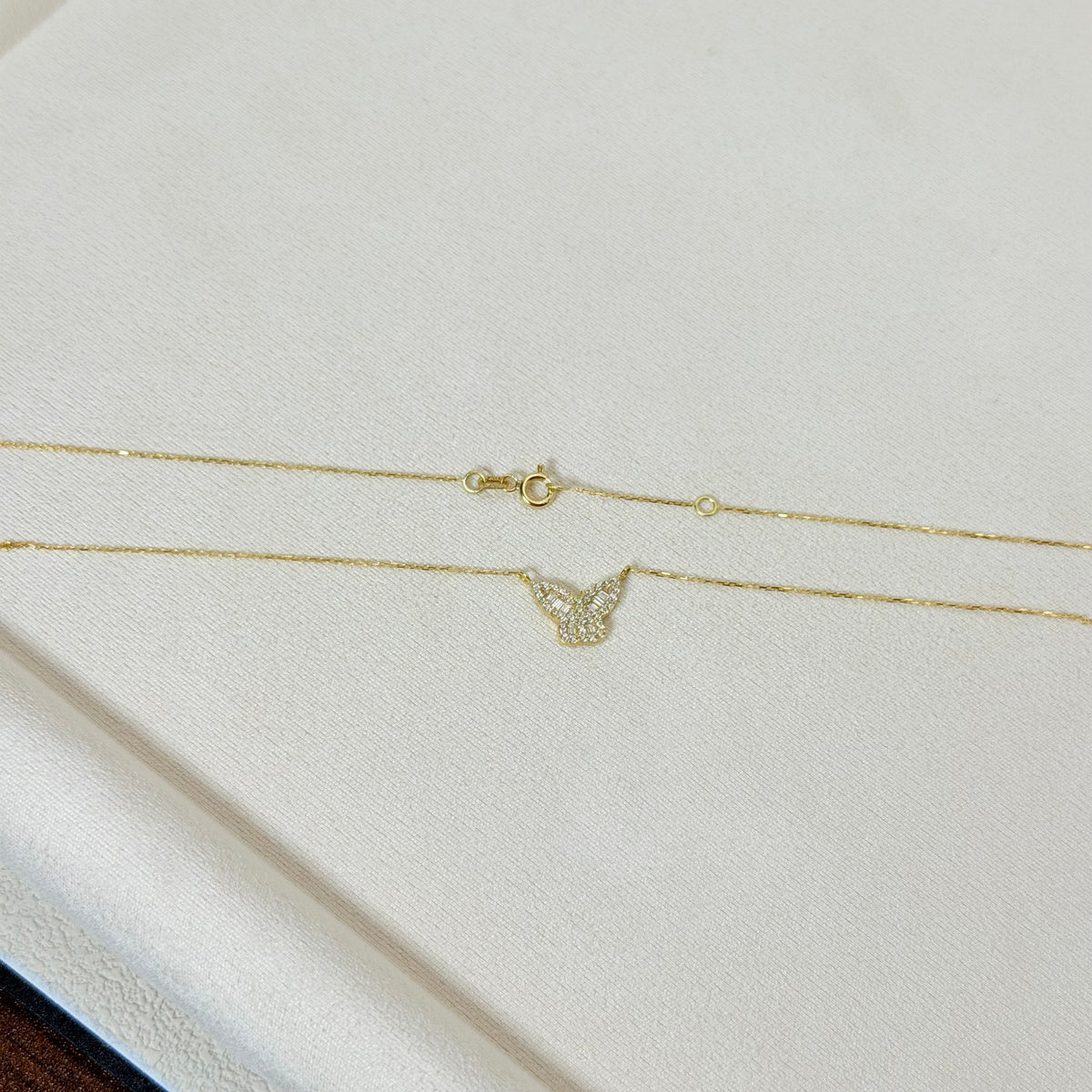 Diamond Butterfly Charm Necklace in Yellow Gold